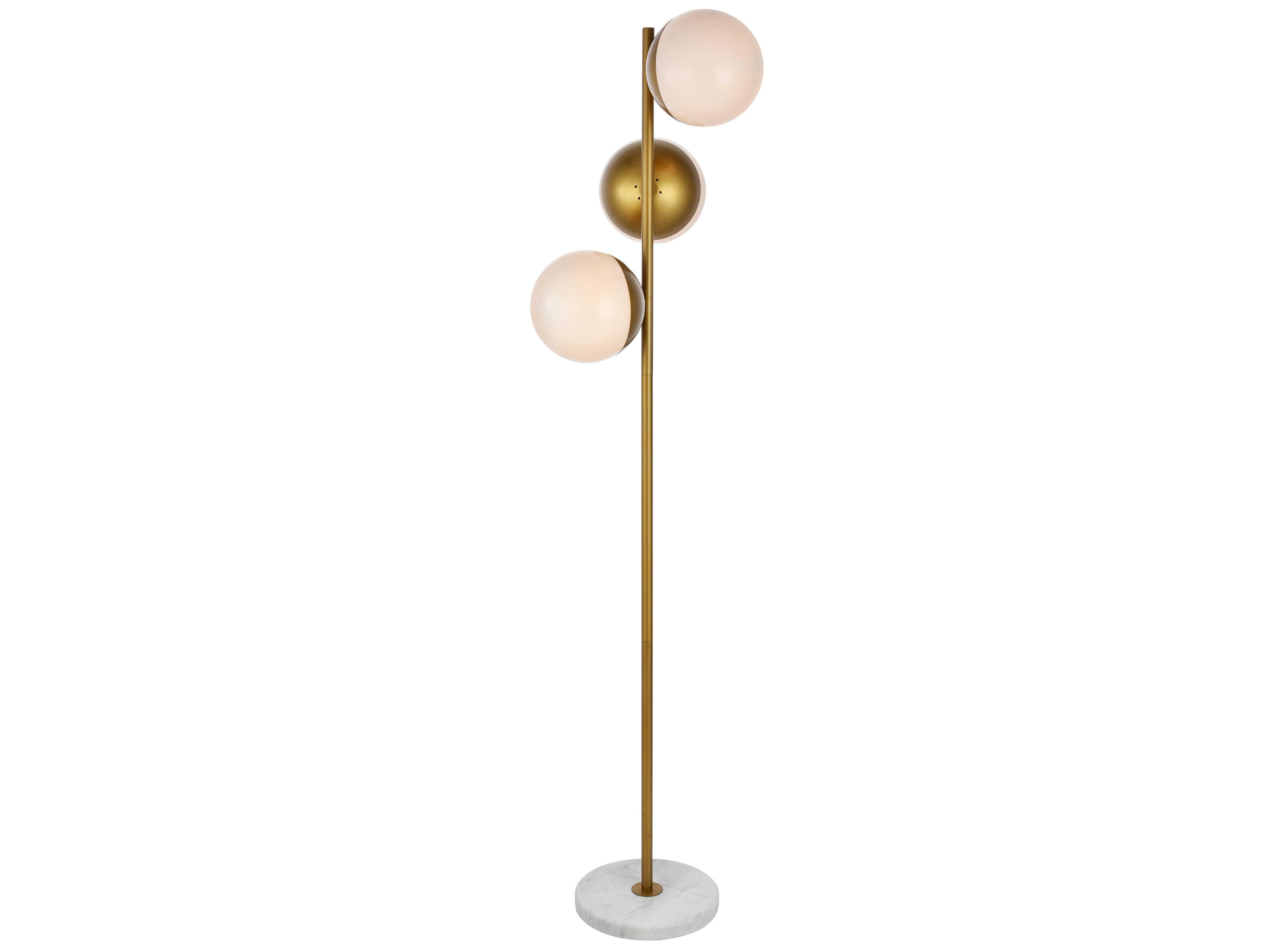 Elegant Lighting Eclipse Brass Floor Lamp with Frosted White Glass Shade