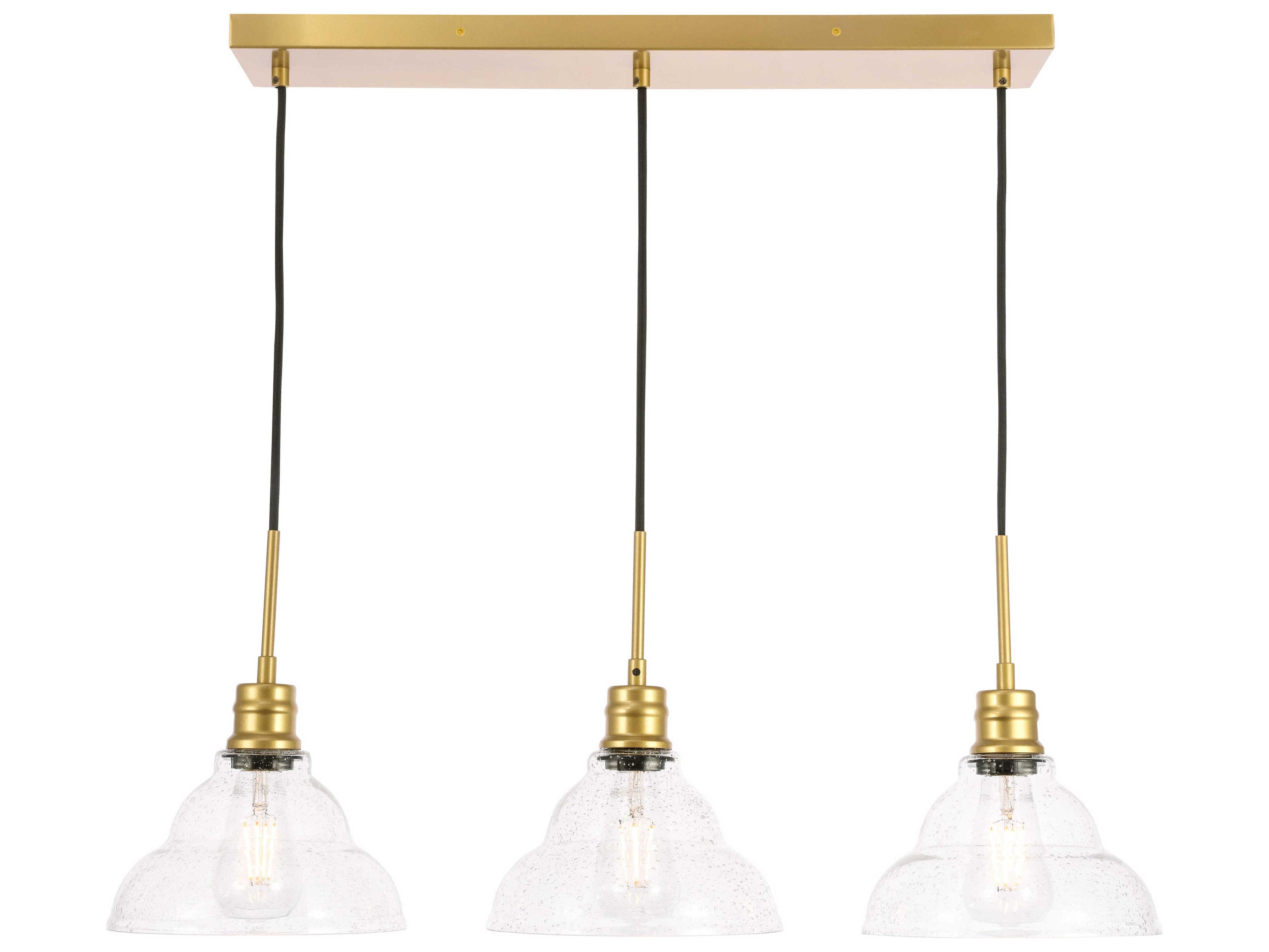 Elegant Lighting Clive 3-Light Brass Glass LED Island Pendant