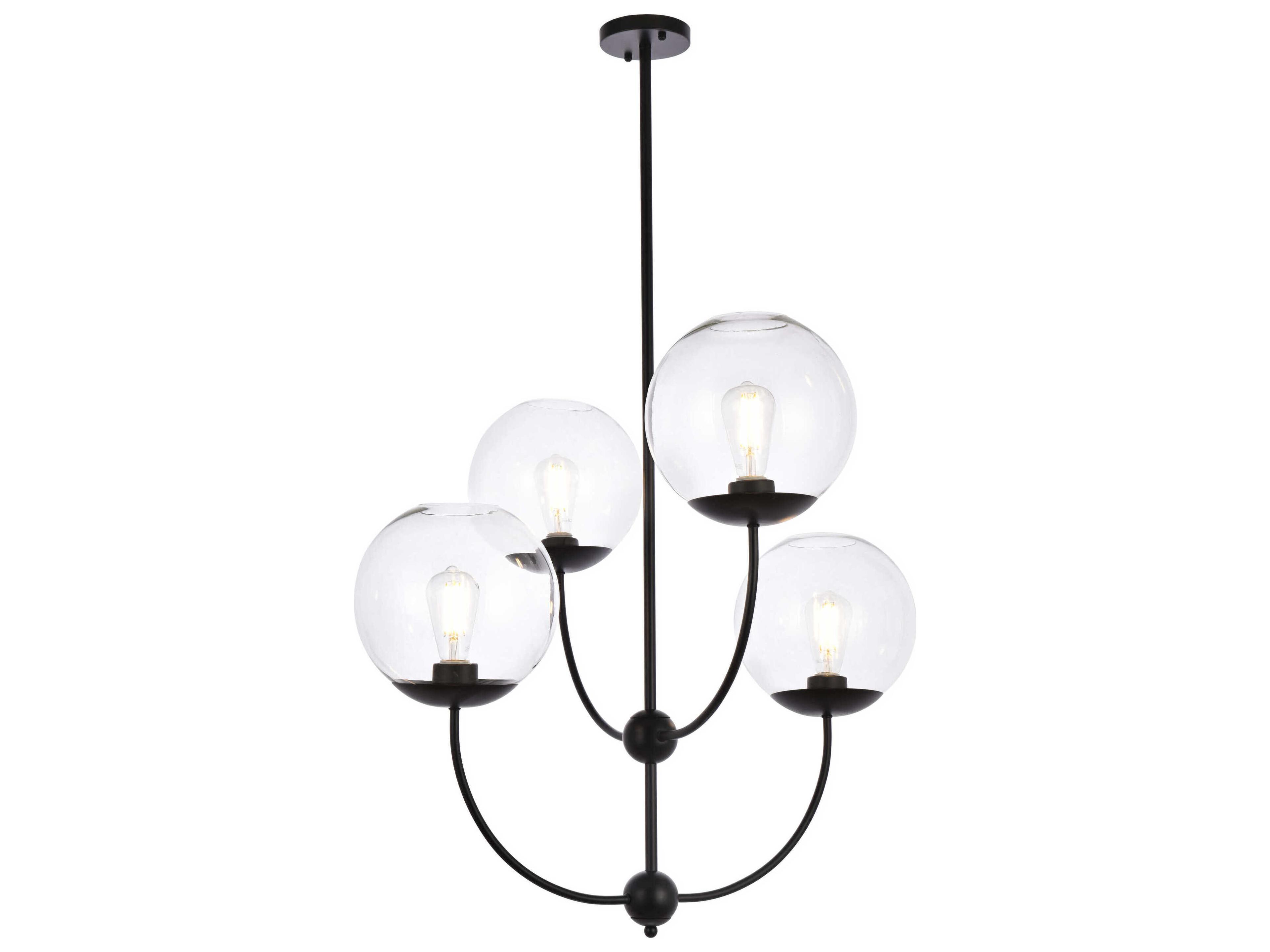 Elegant Lighting Lennon 4-Light Black And Clear Glass Globe Tiered Chandelier
