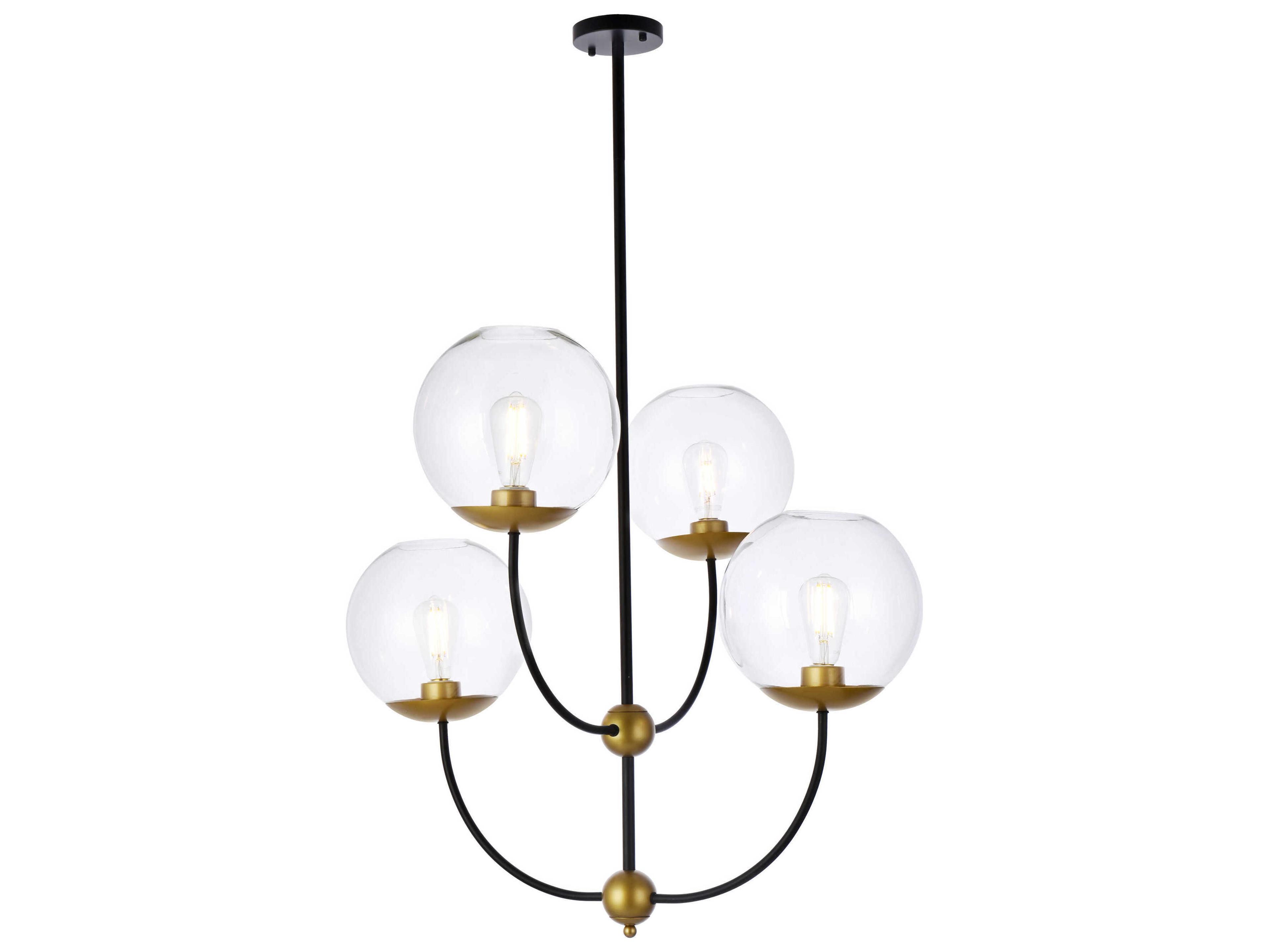 Elegant Lighting Lennon 4-Light Black And Brass Clear Glass Globe Chandelier