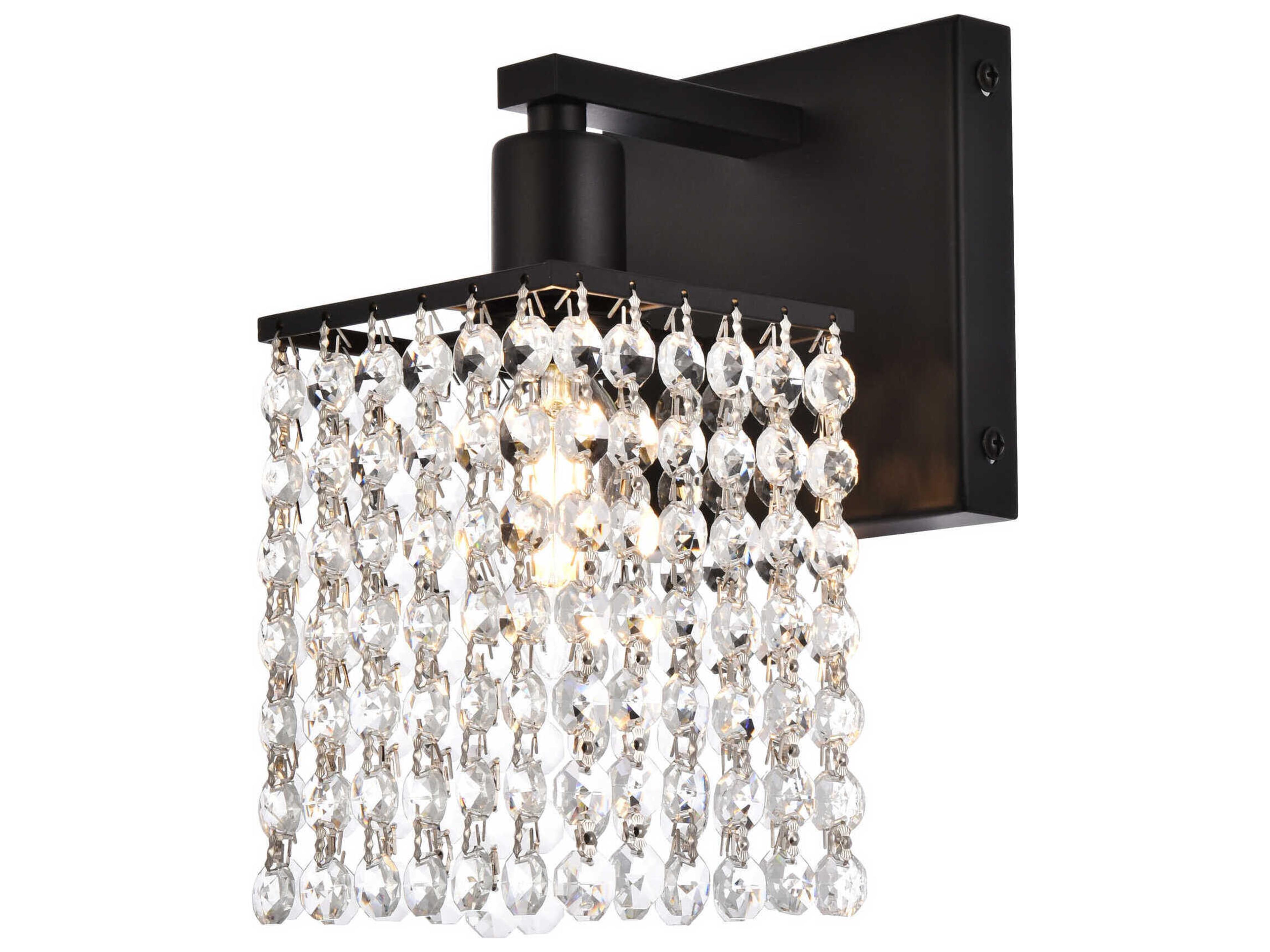 Elegant Lighting Phineas 1-Light Black And Clear Crystal Wall Sconce