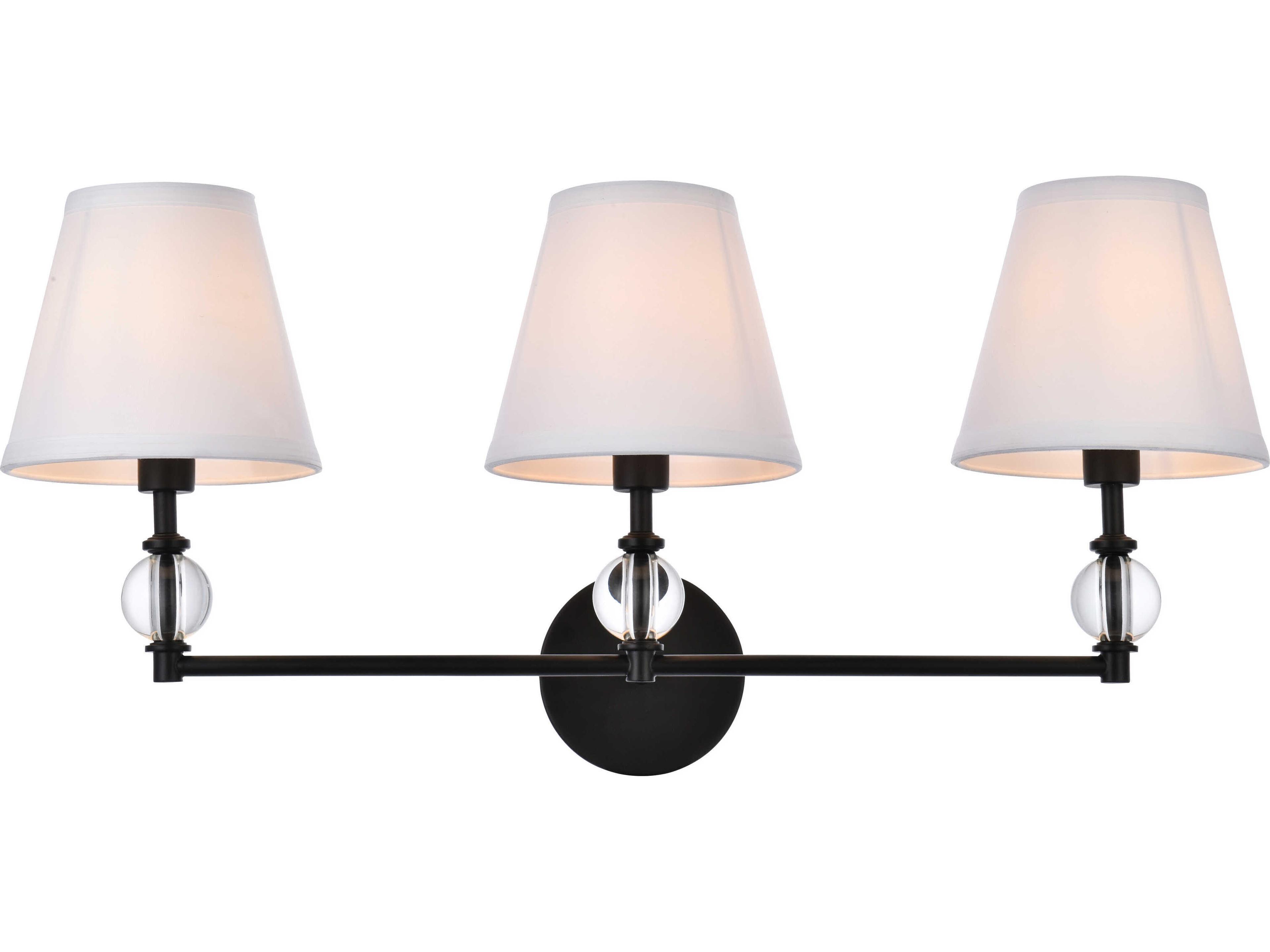 Elegant Lighting Bethany 3-Light Black And White Fabric Shade Crystal Vanity Light