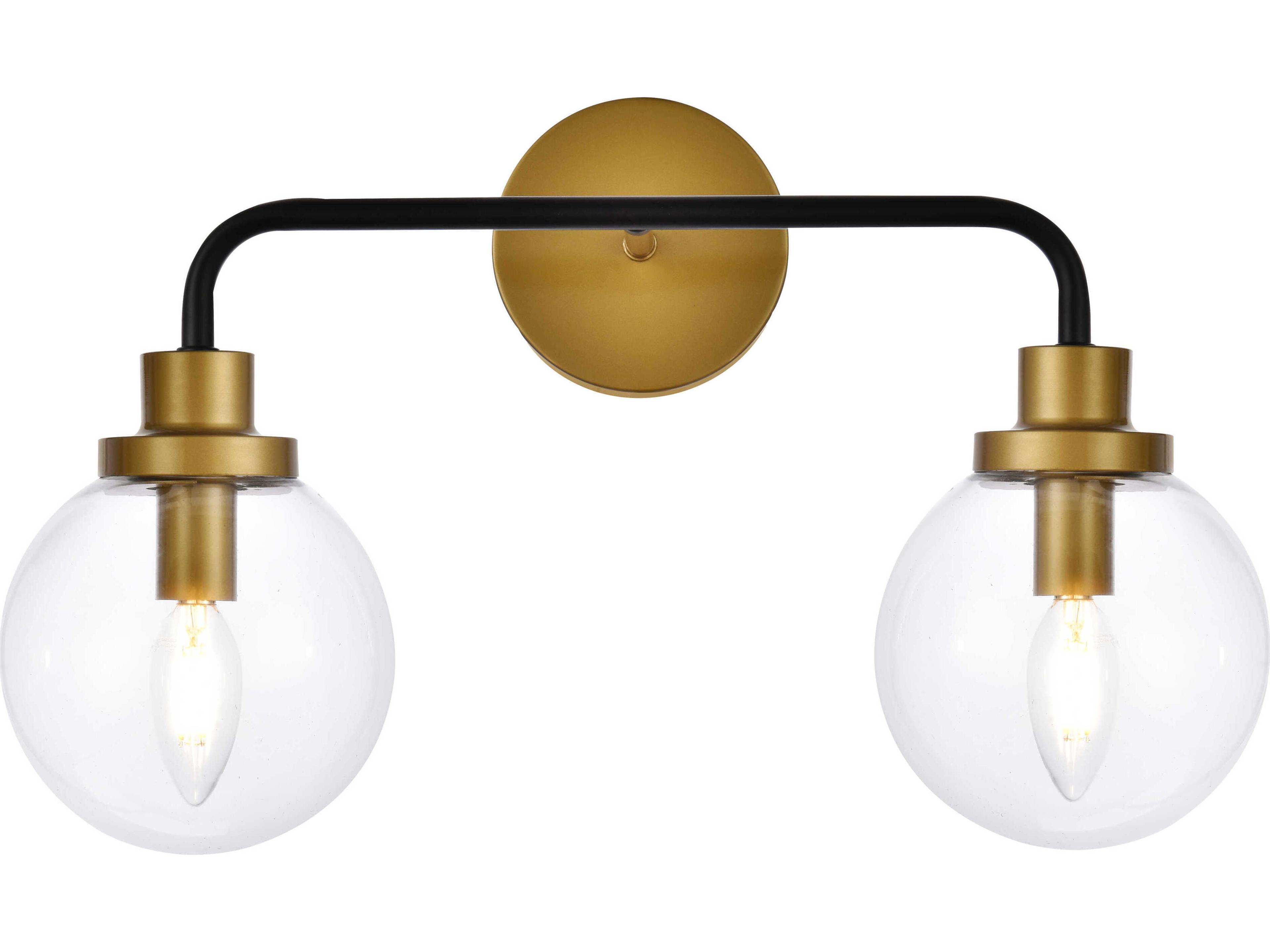 Elegant Lighting Hanson 2-Light Black And Brass Clear Shade Glass Vanity Light