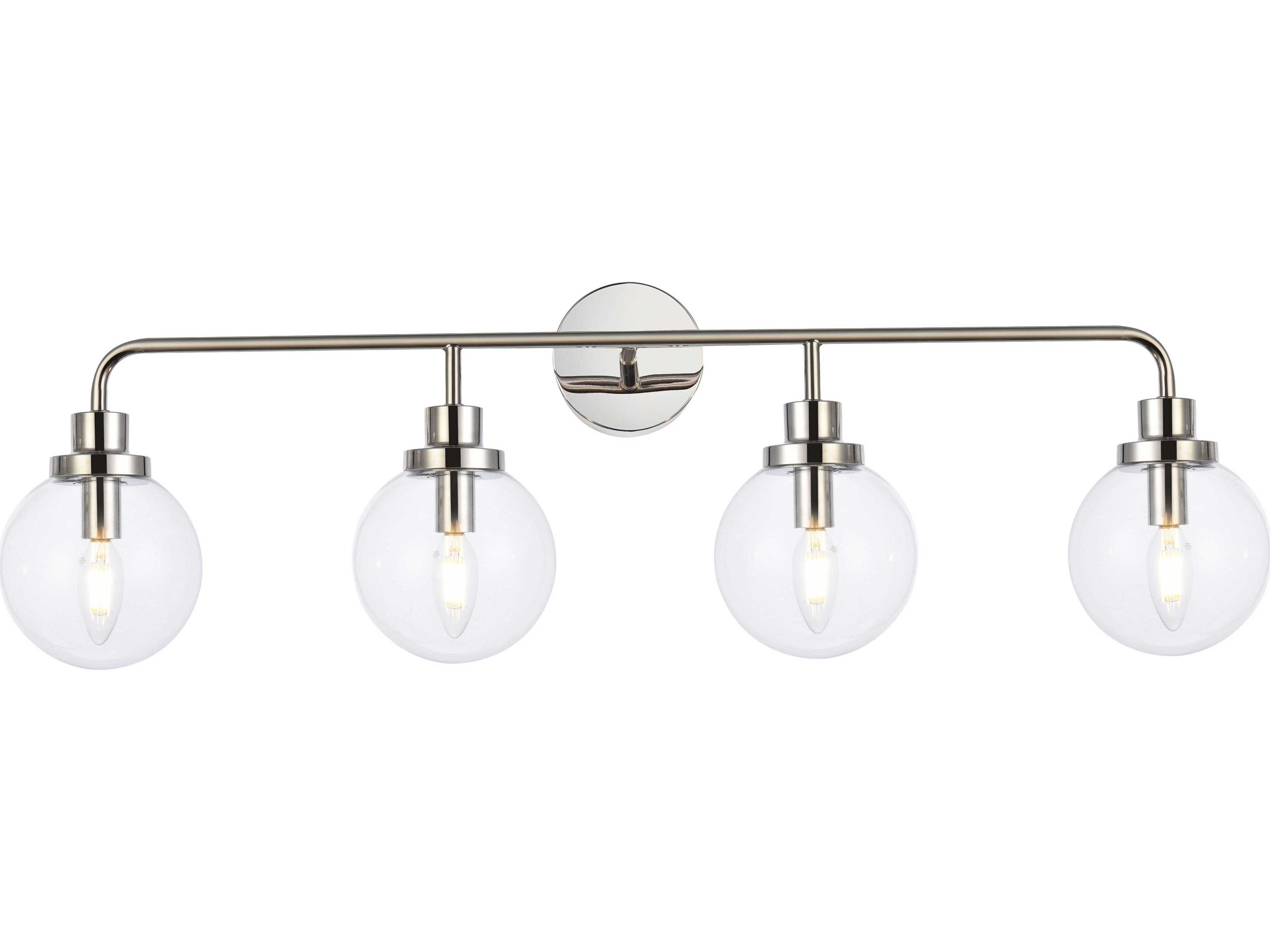 Elegant Lighting Hanson 4-Light Polished Nickel And Clear Shade Glass Vanity Light