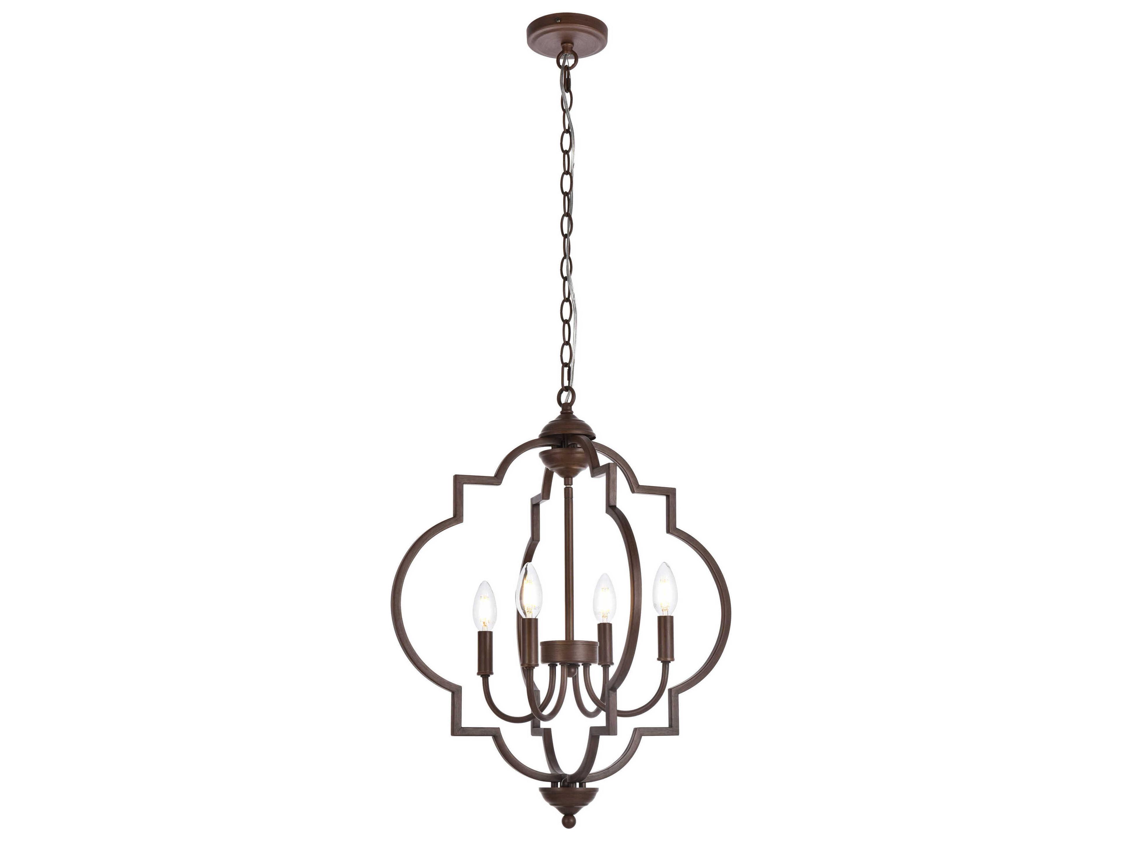 Elegant Lighting Sandara 4-Light Weathered Oak Brown Geometric Chandelier