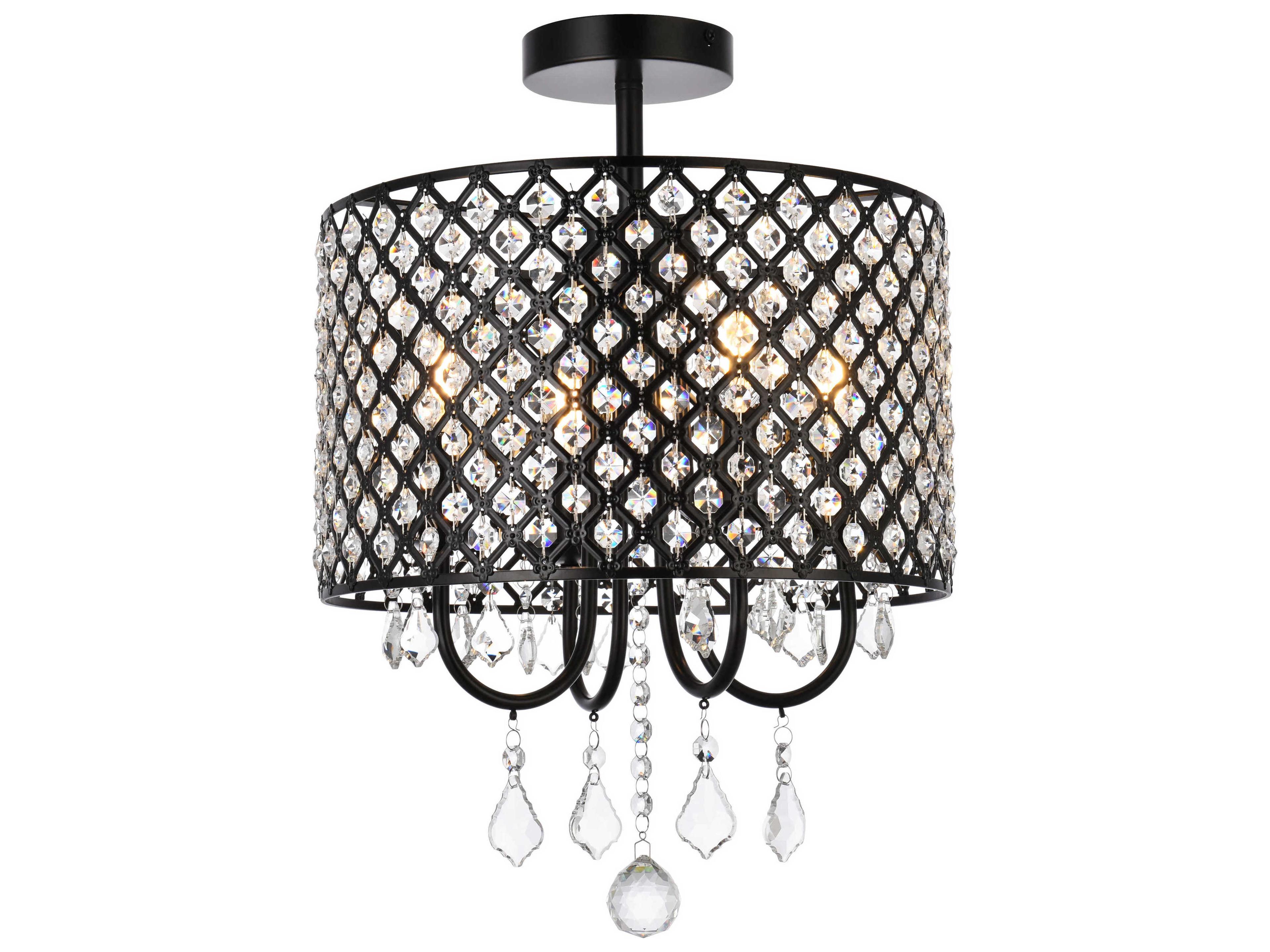 Elegant Lighting Elise 4-Light Black Crystal Drum Semi Flush Mount