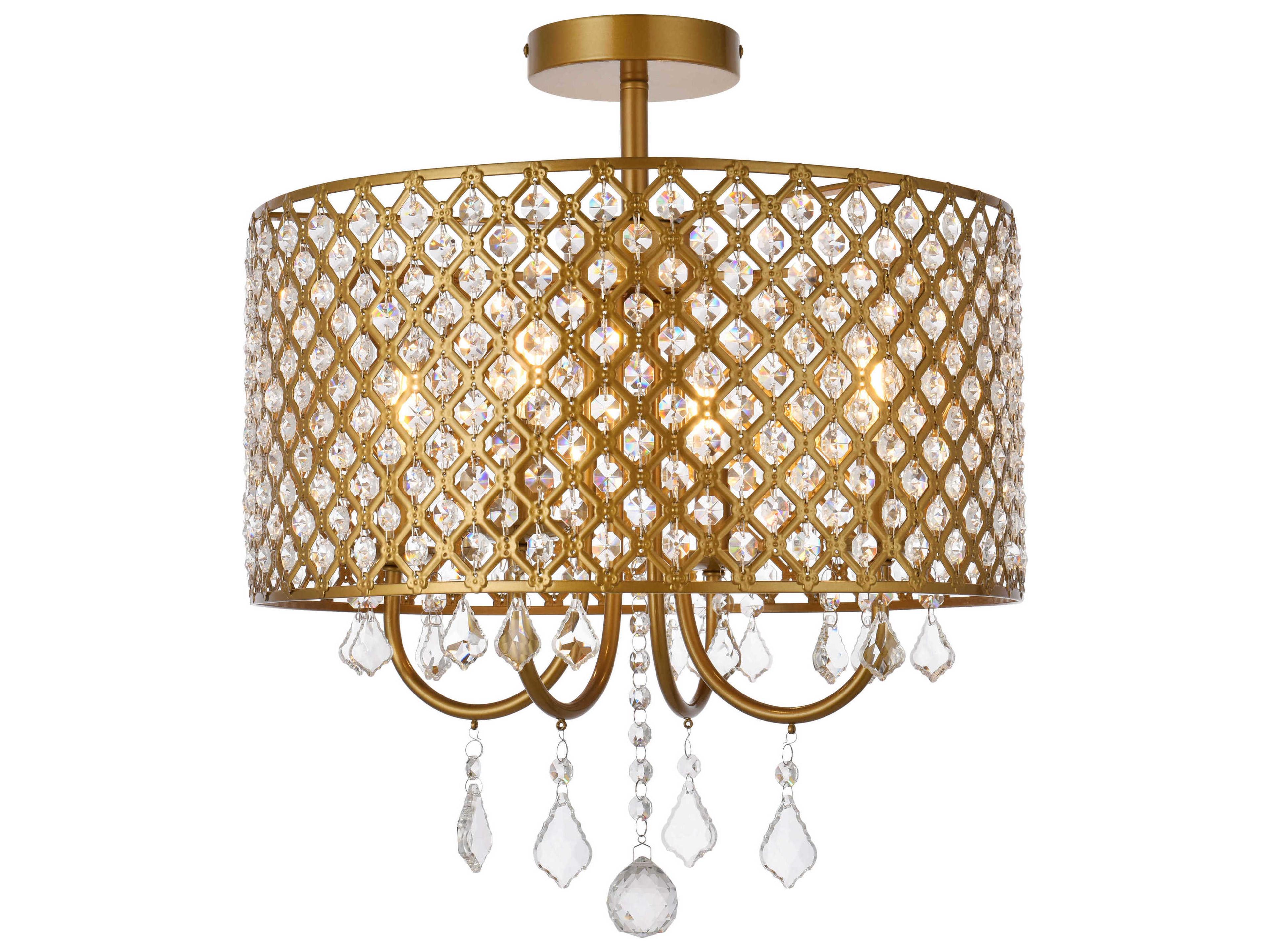 Elegant Lighting Elise 4-Light Brass Crystal Drum Semi Flush Mount