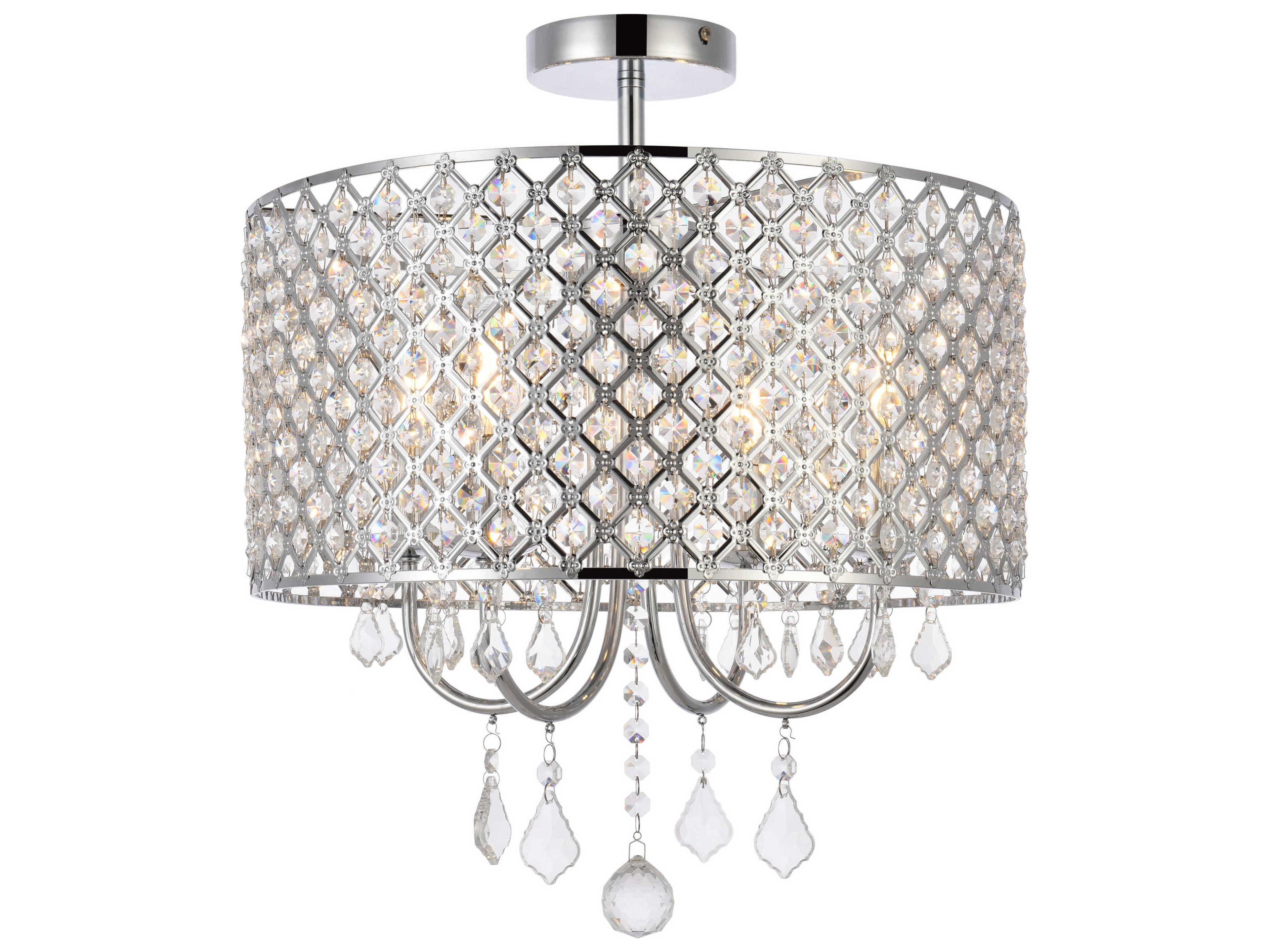 Elegant Lighting Elise 4-Light Chrome Crystal Drum Semi Flush Mount