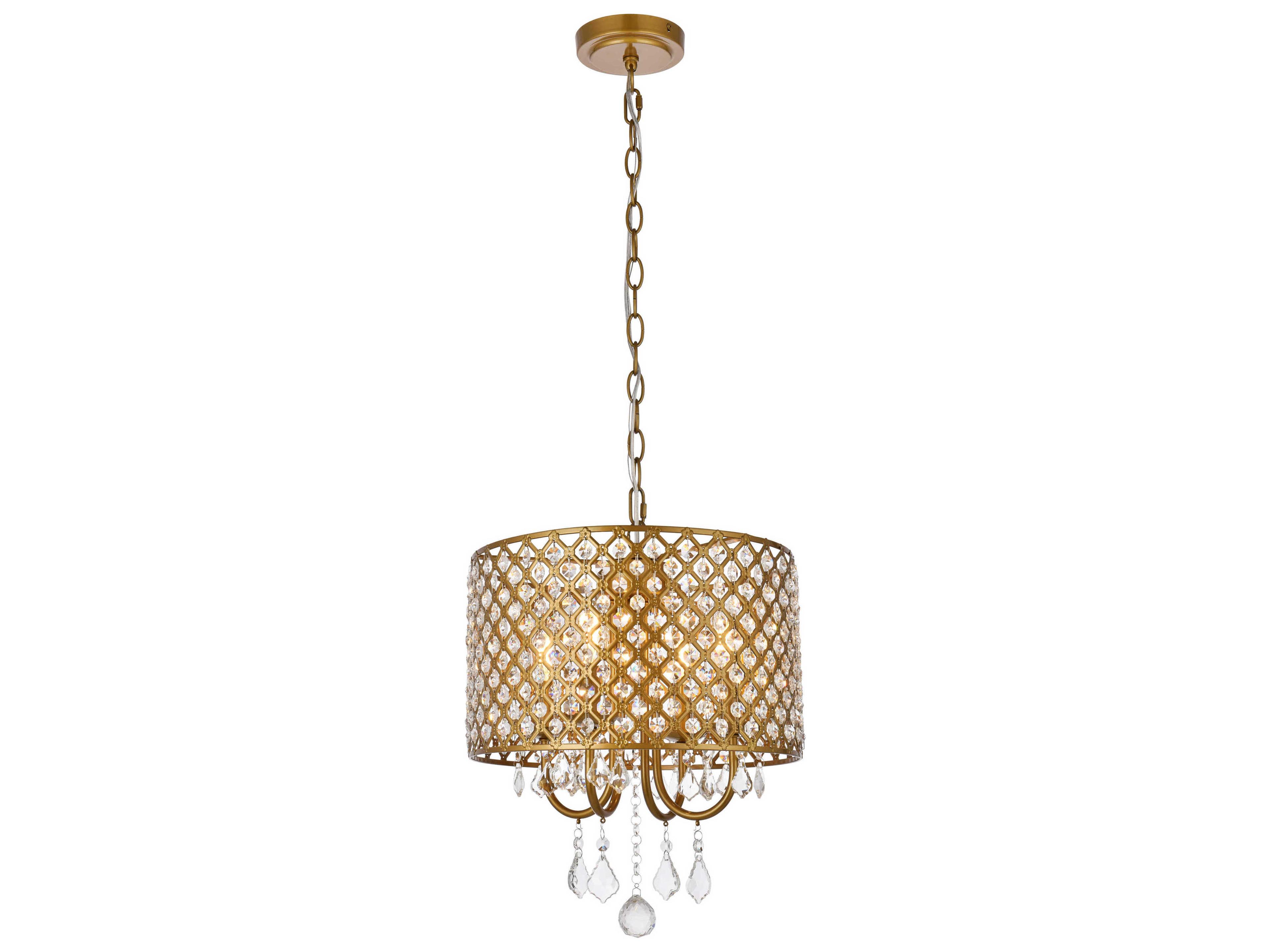 Elegant Lighting Elise 4-Light Brass Crystal Drum Chandelier