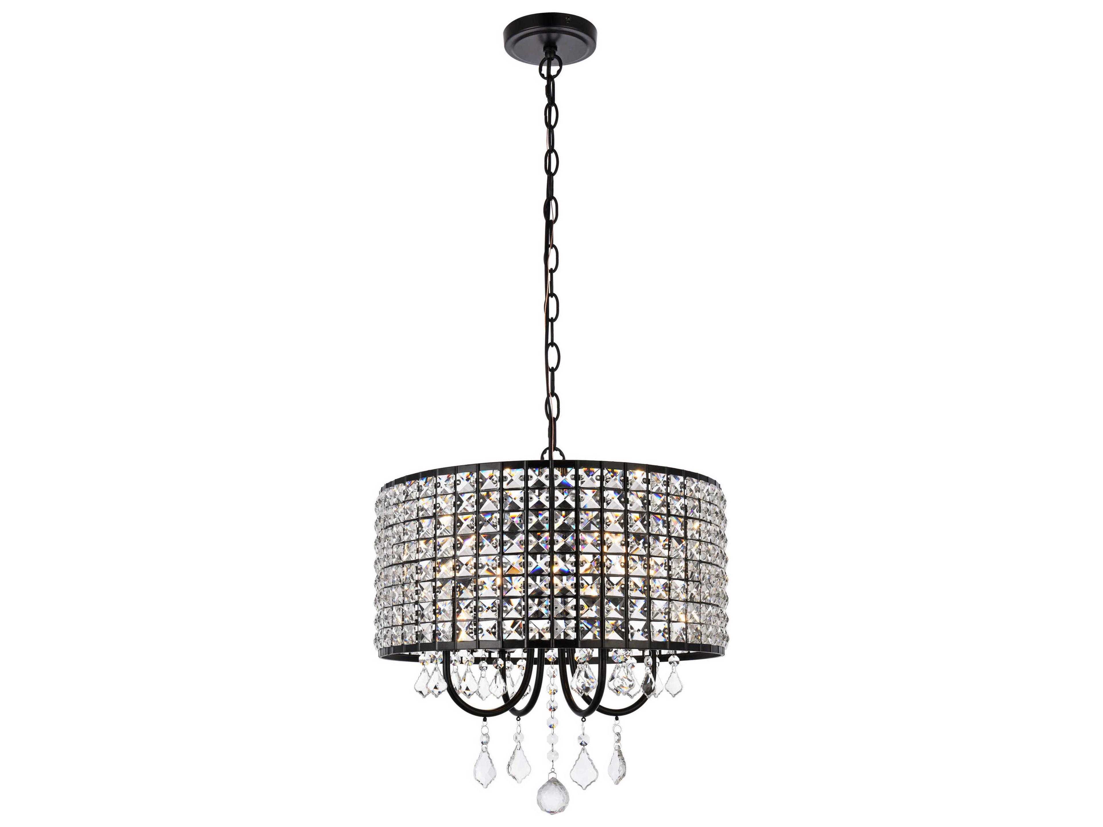 Elegant Lighting Elise 4-Light Black Crystal Drum Chandelier