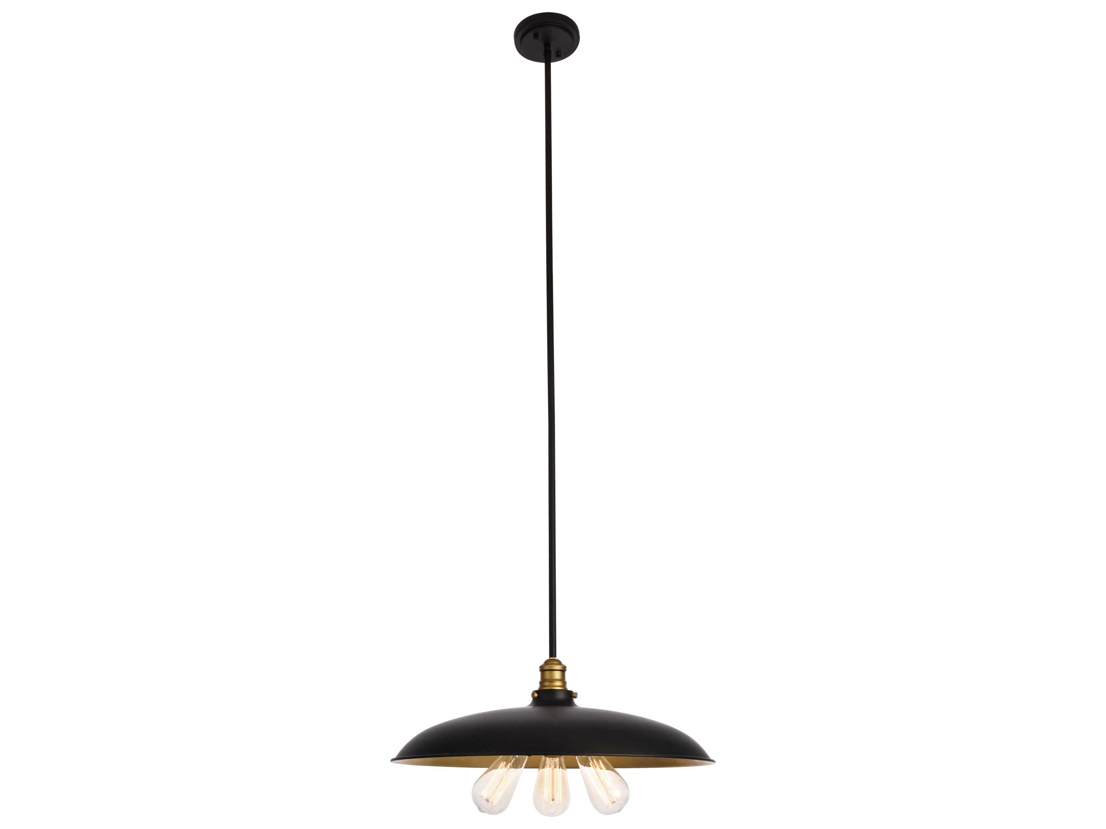 Elegant Lighting Anders 3-Light Black Brass Glass Bowl Pendant