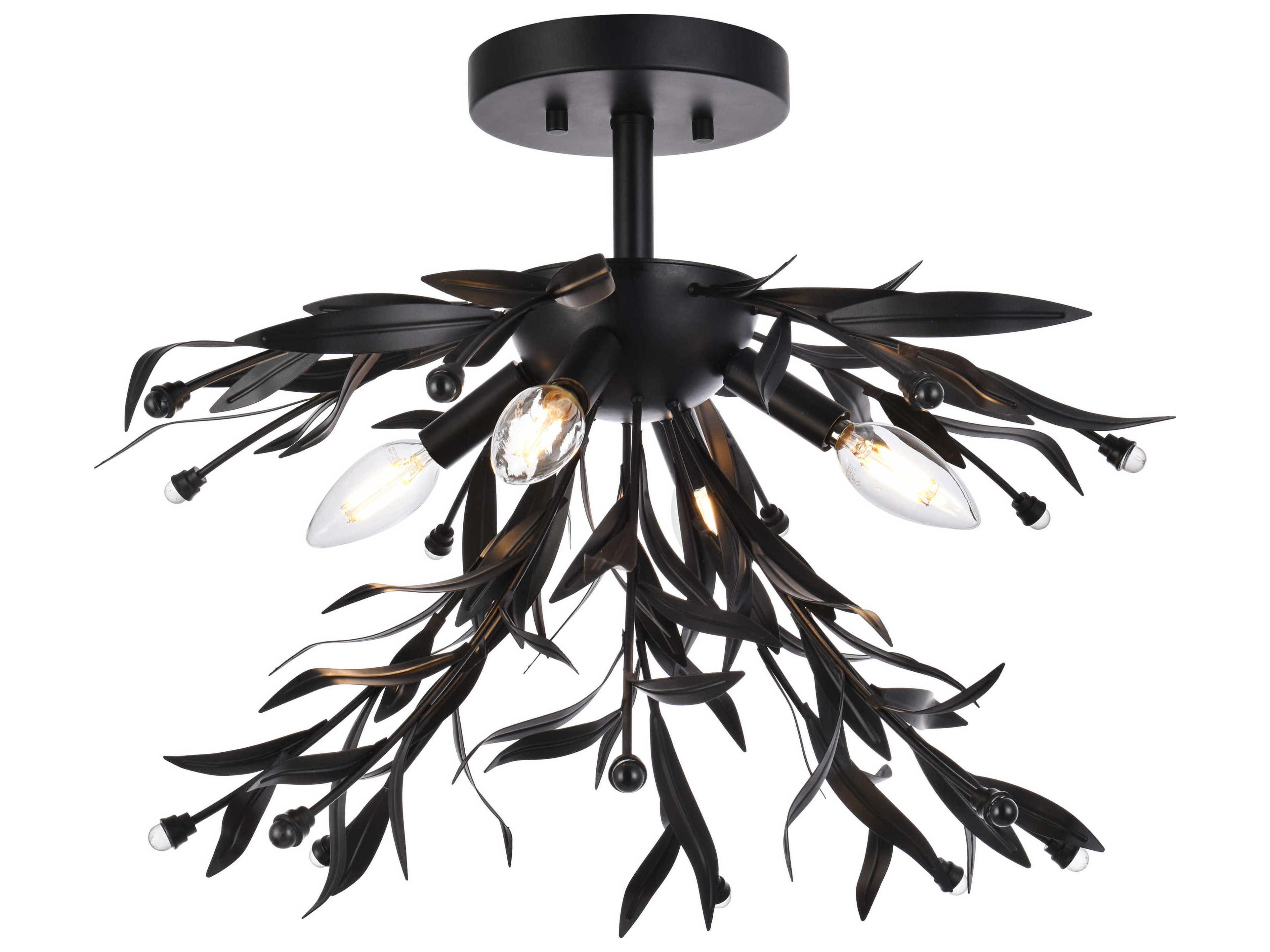 Elegant Lighting Priscilla 4-Light Black Crystal Semi Flush Mount