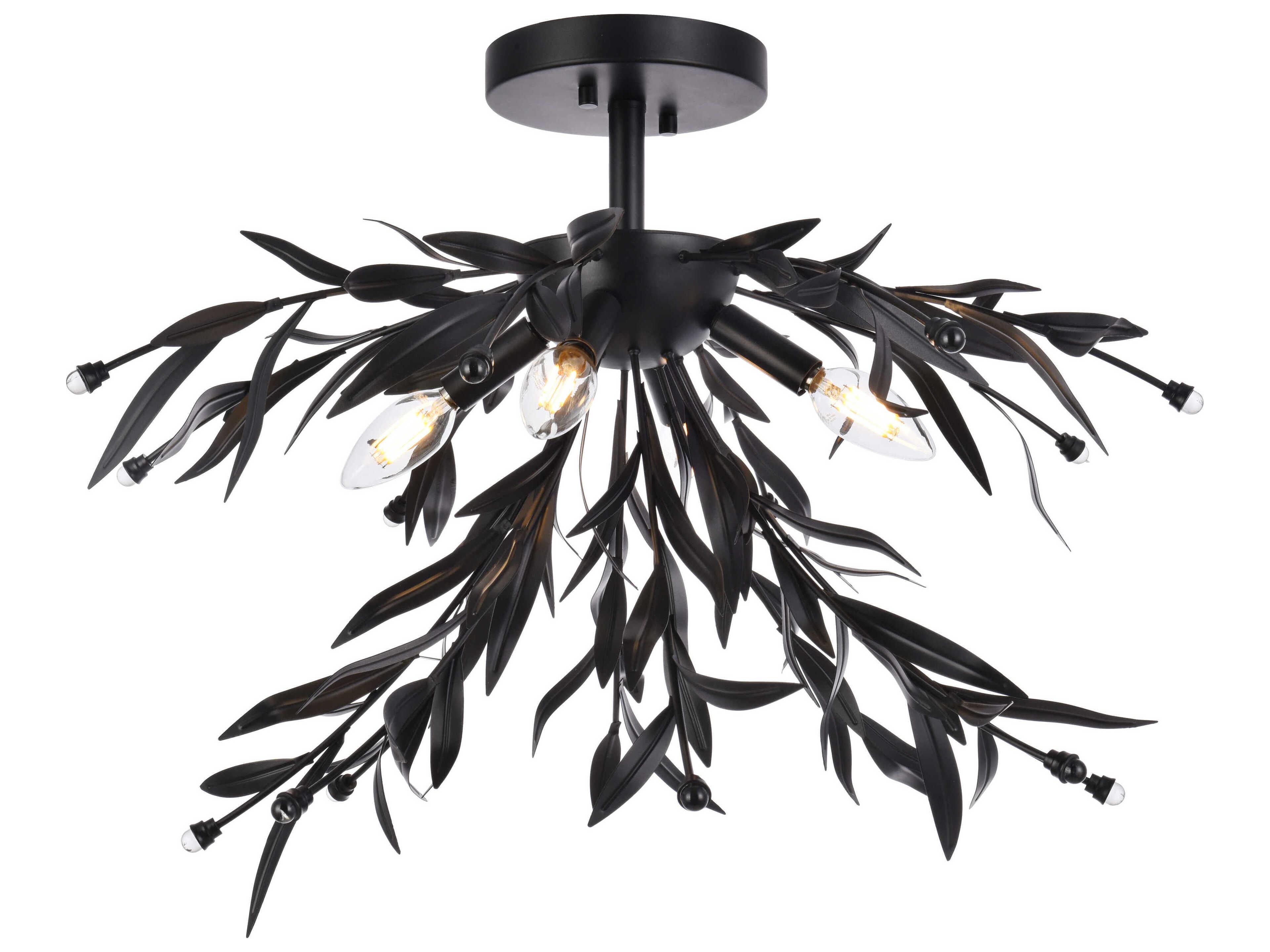 Elegant Lighting Priscilla 4-Light Black Crystal Semi Flush Mount
