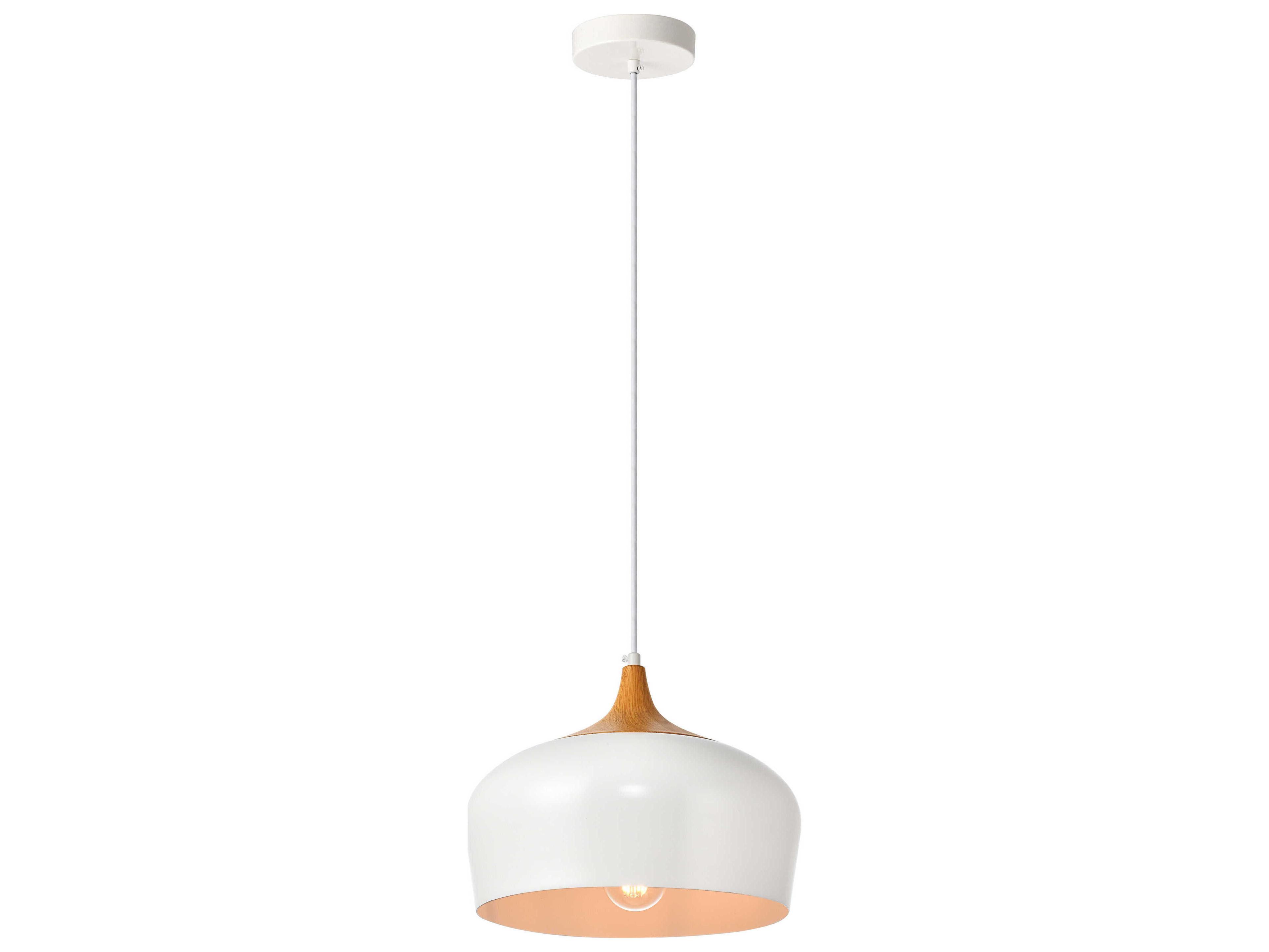 Elegant Lighting Nora 1-Light White Natural Wood Dome Mini Pendant