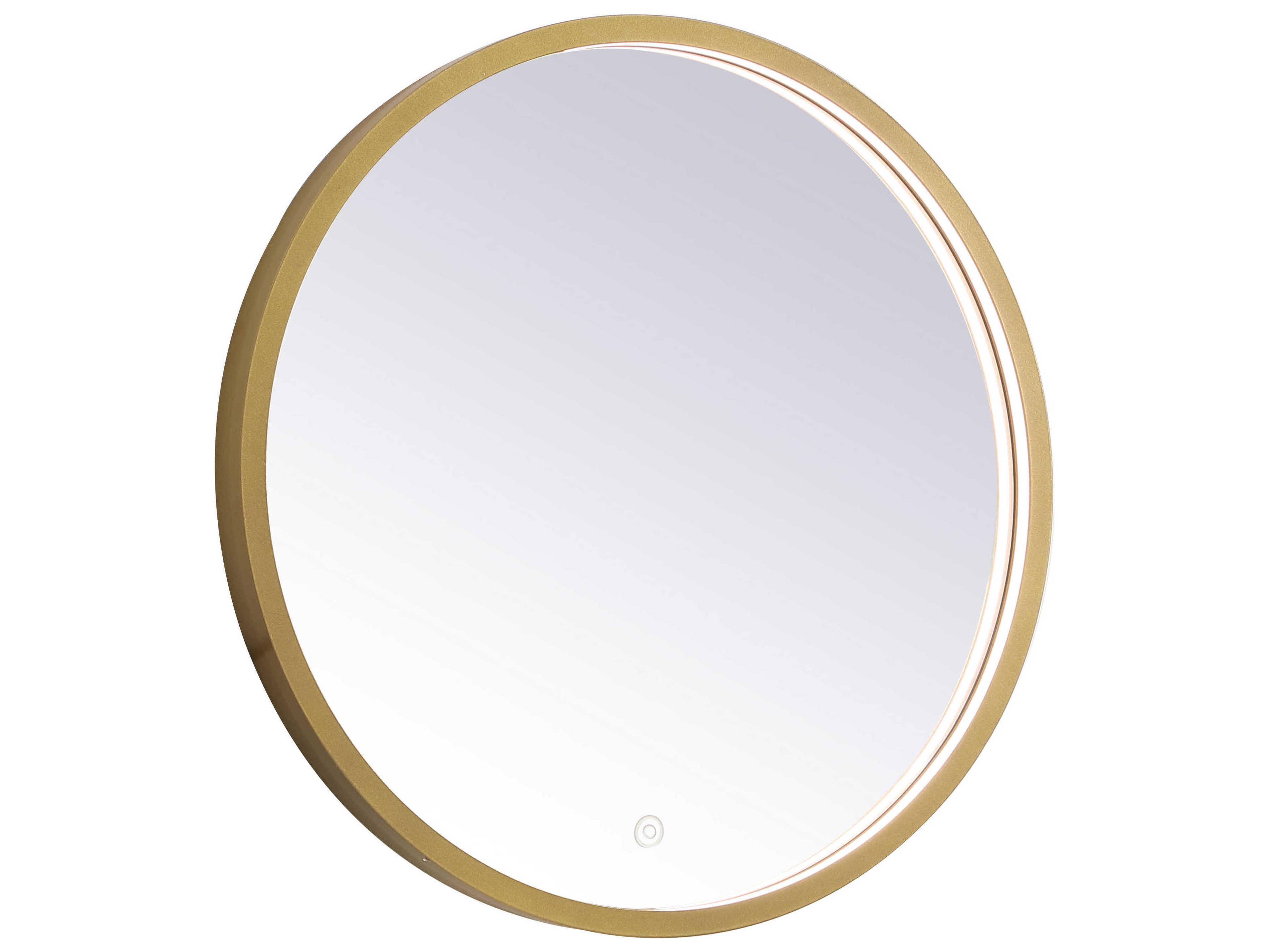 Elegant Lighting Pier Brass Round LED Wall Mirror