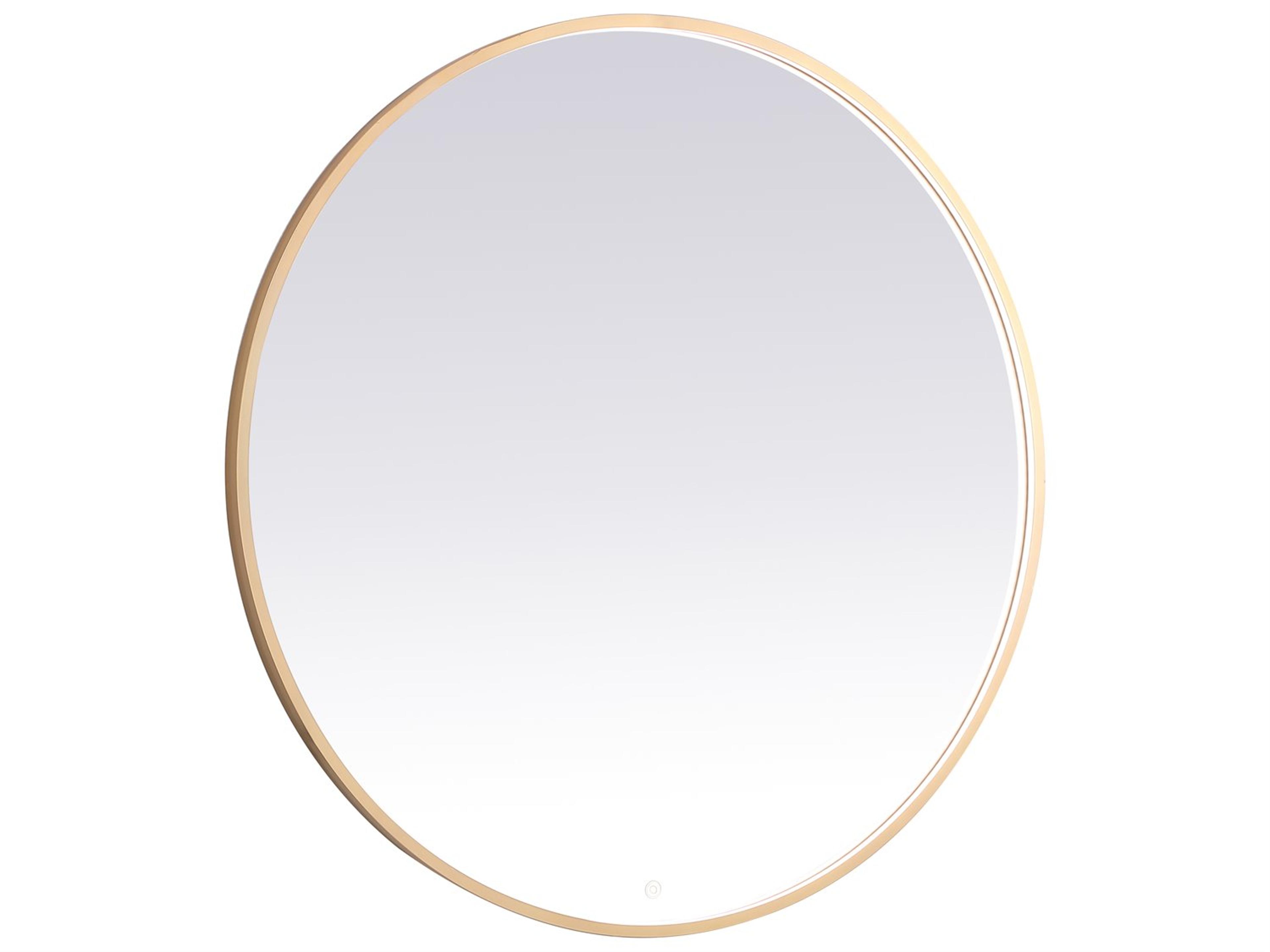 Elegant Lighting Pier Brass Round LED Wall Mirror
