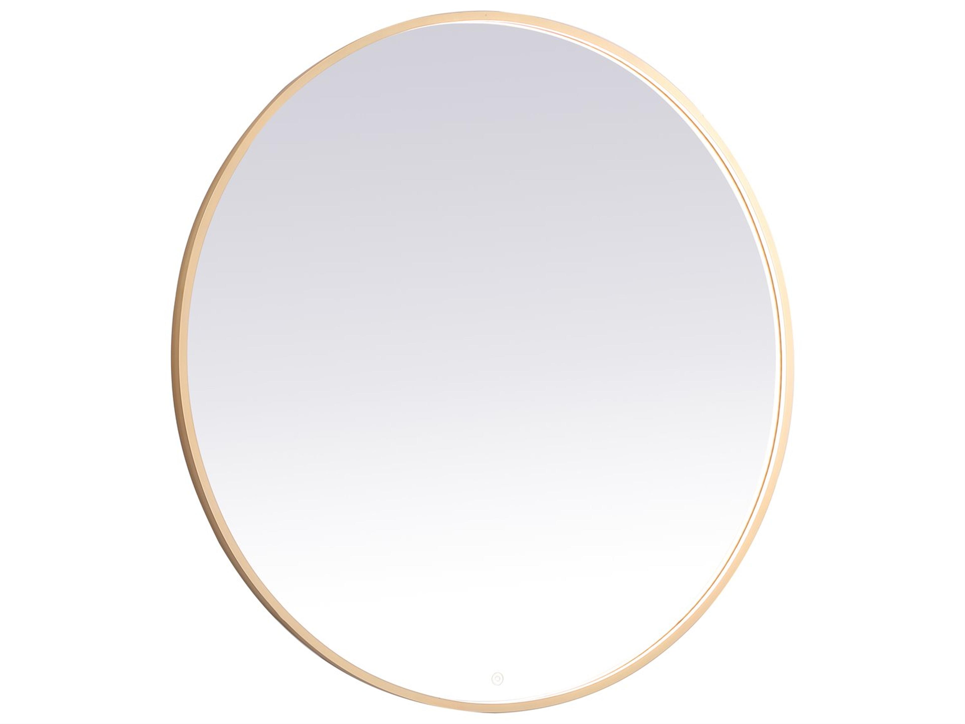 Elegant Lighting Pier Brass Round LED Wall Mirror