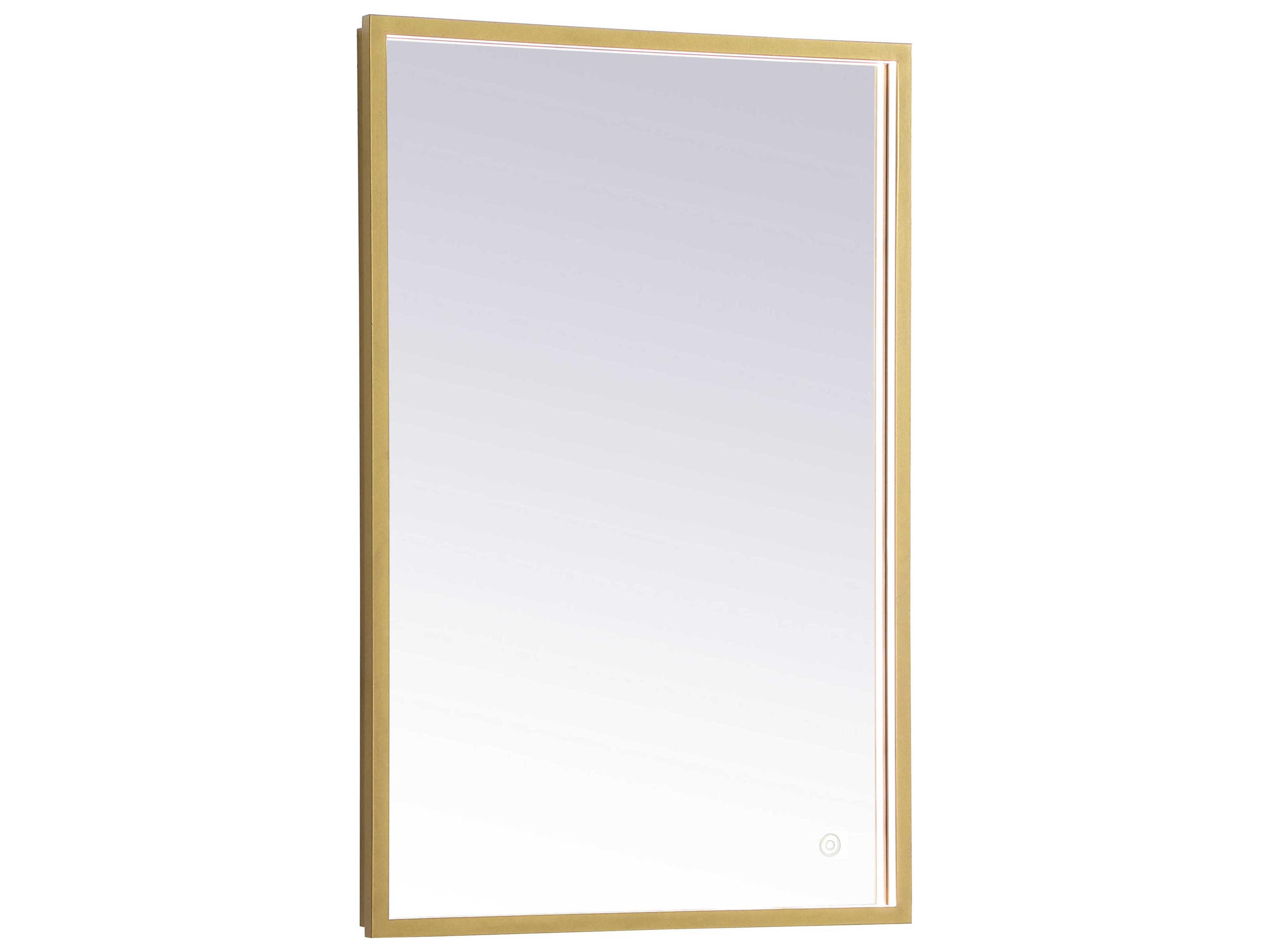 Elegant Lighting Pier Brass Rectangular LED Wall Mirror