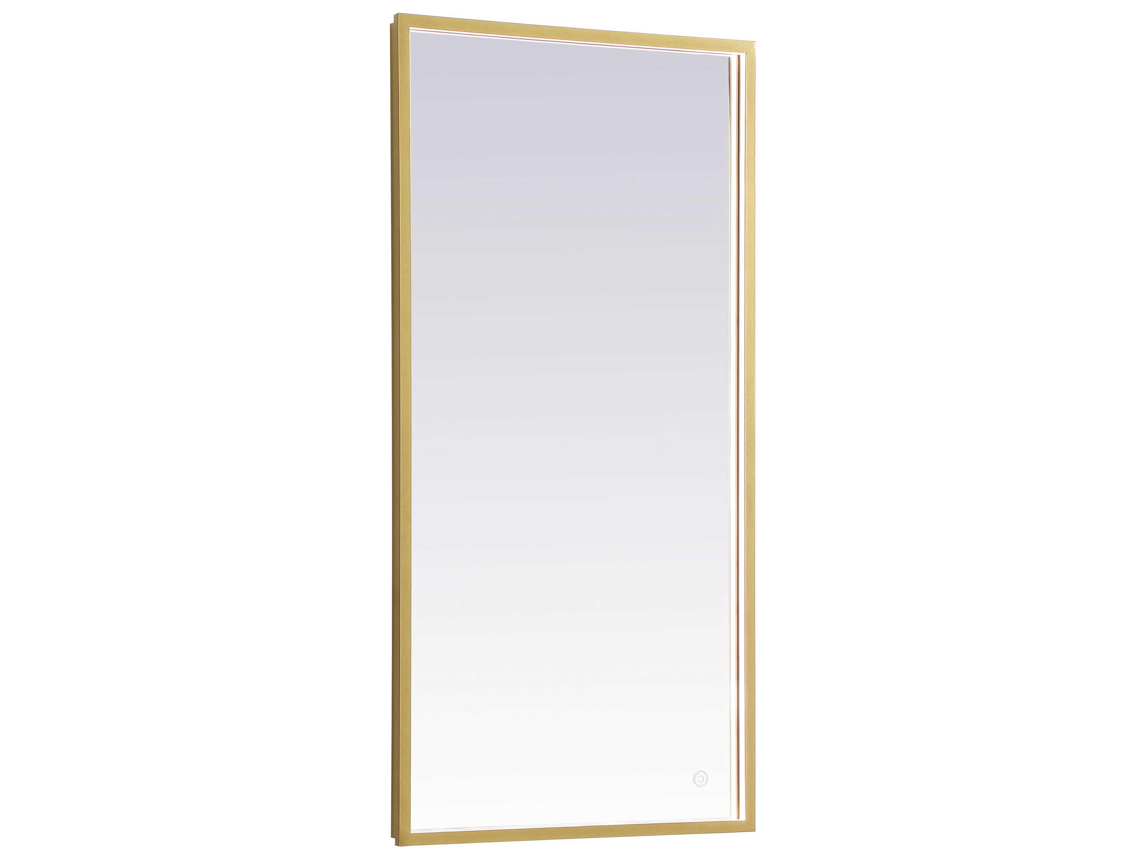 Elegant Lighting Pier Brass Rectangular LED Wall Mirror