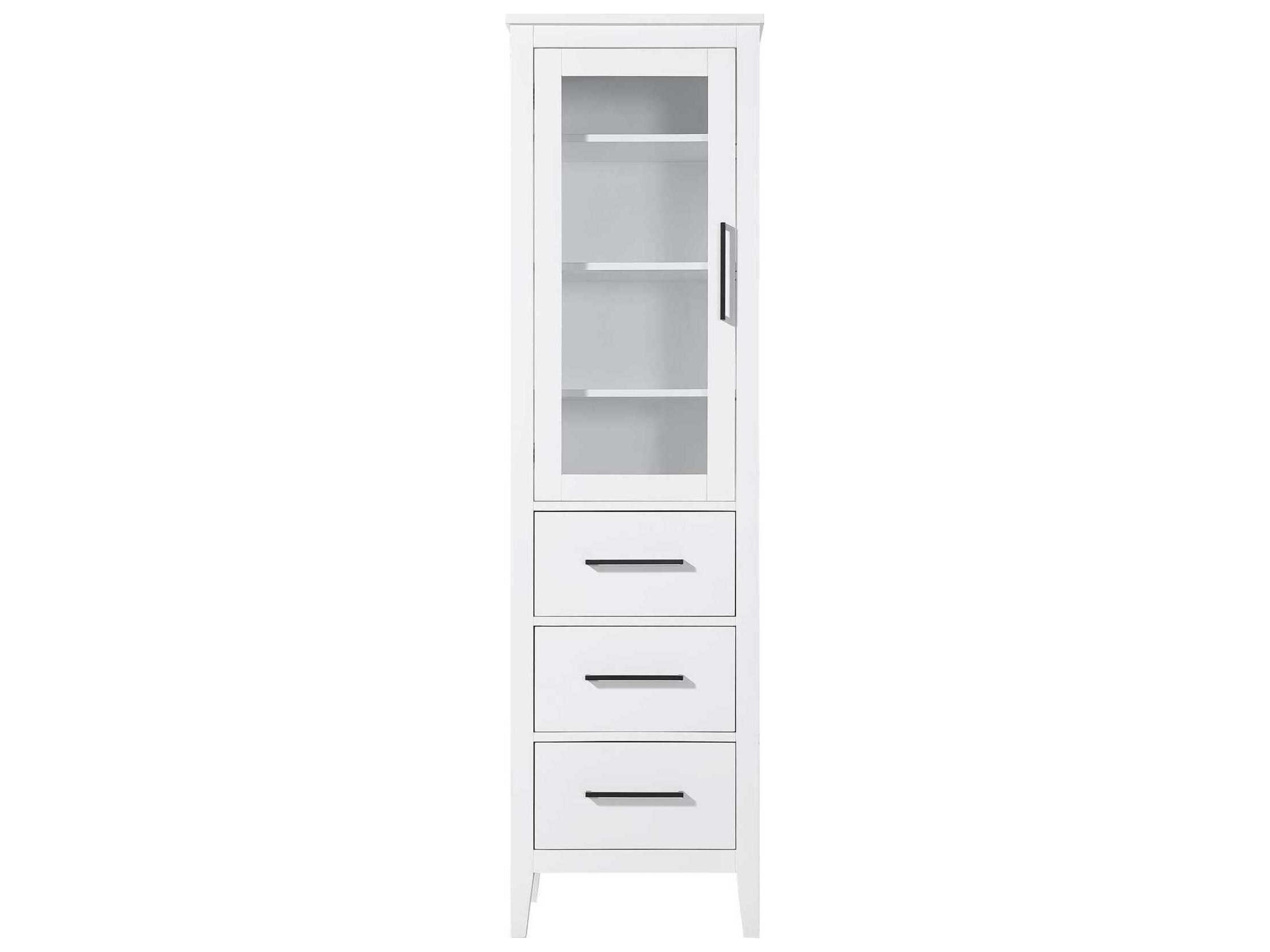 Elegant Lighting Millie White Rubberwood Bath Storage Glass Cabinet