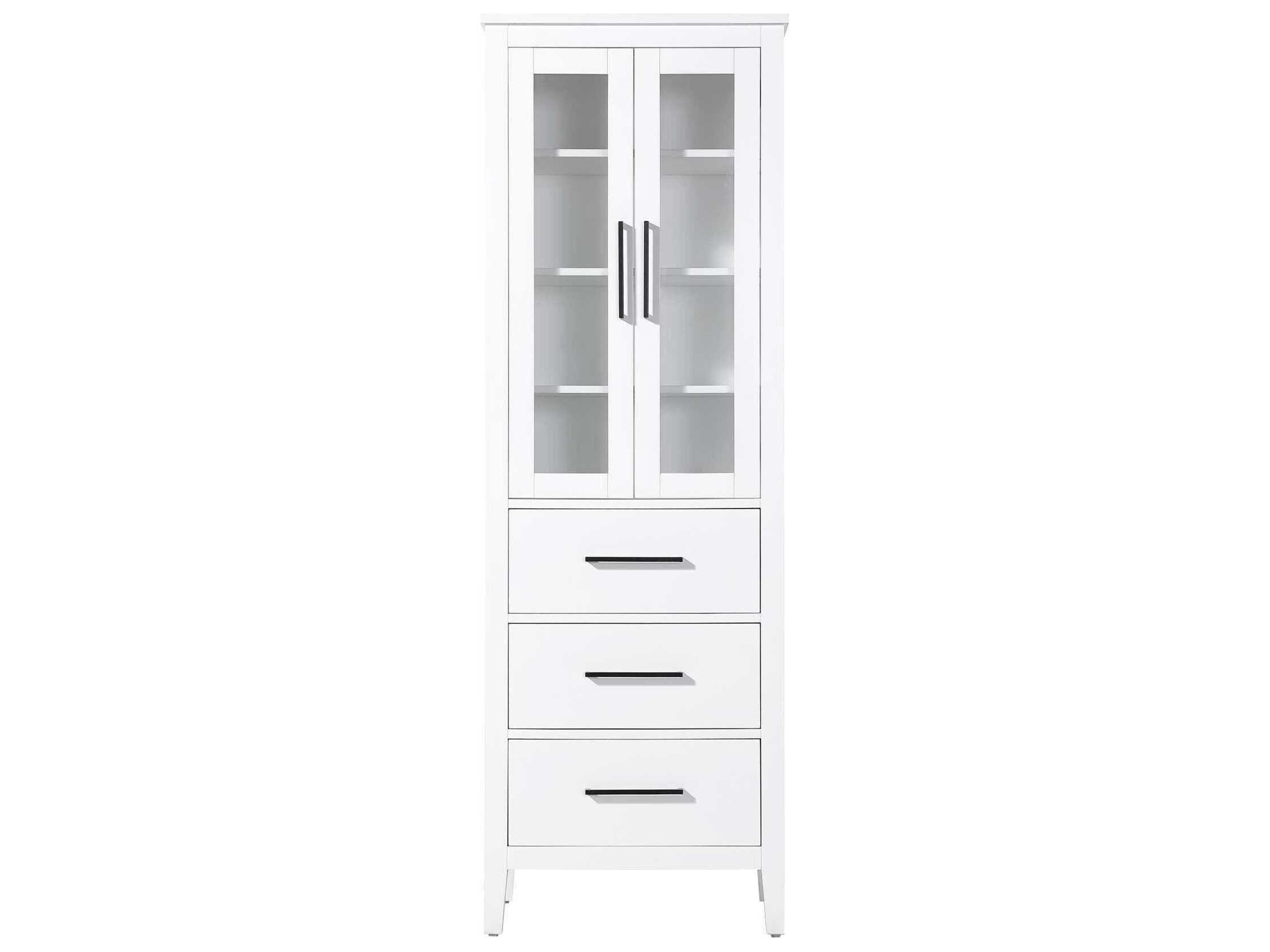 Elegant Lighting Millie White Rubberwood Bath Storage Glass Cabinet