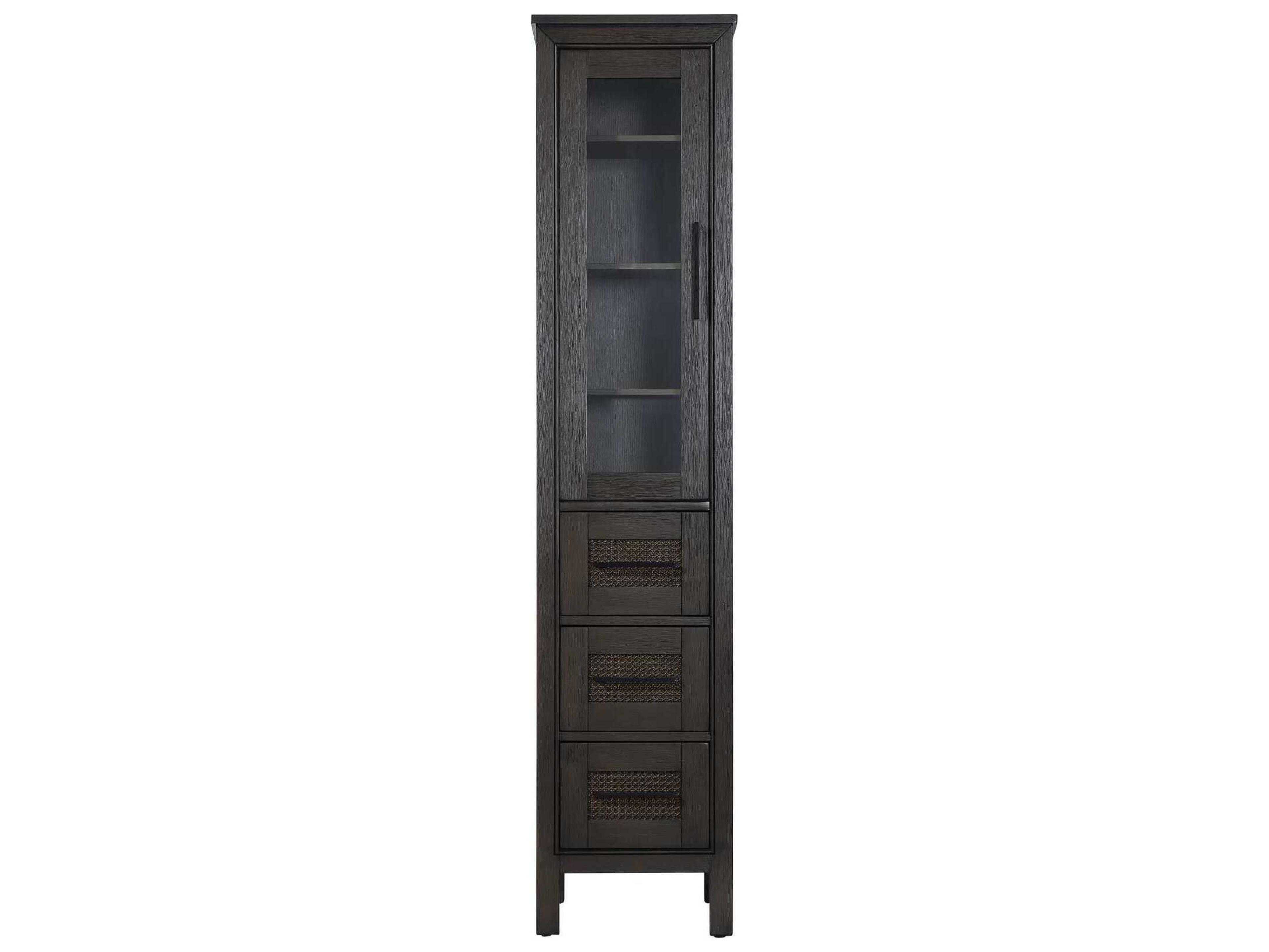 Elegant Lighting Alina Chocolate Oak Brown Rubberwood Bath Storage Glass Cabinet