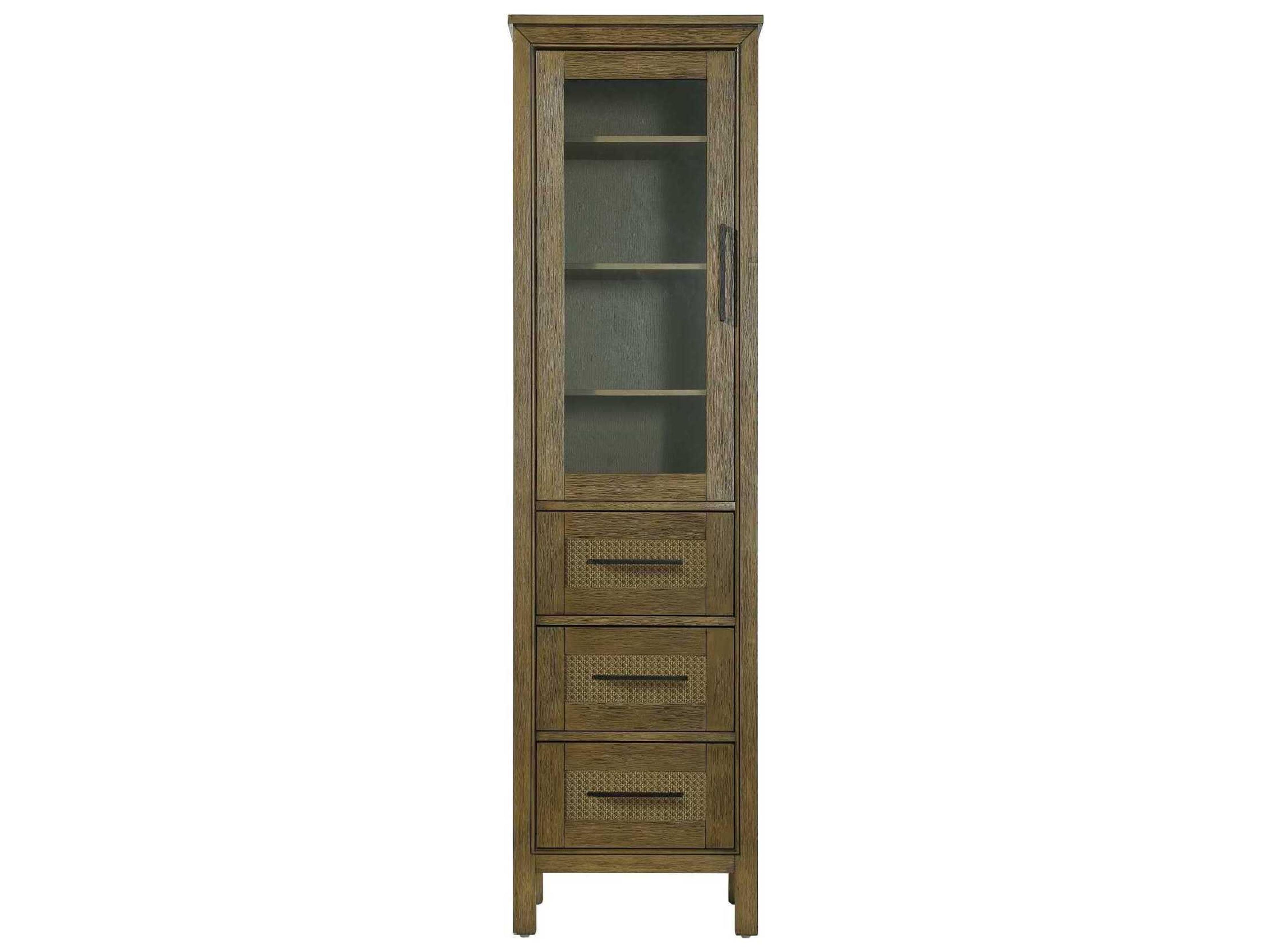 Elegant Lighting Alina Hazel Oak Brown Rubberwood Bath Storage Glass Cabinet