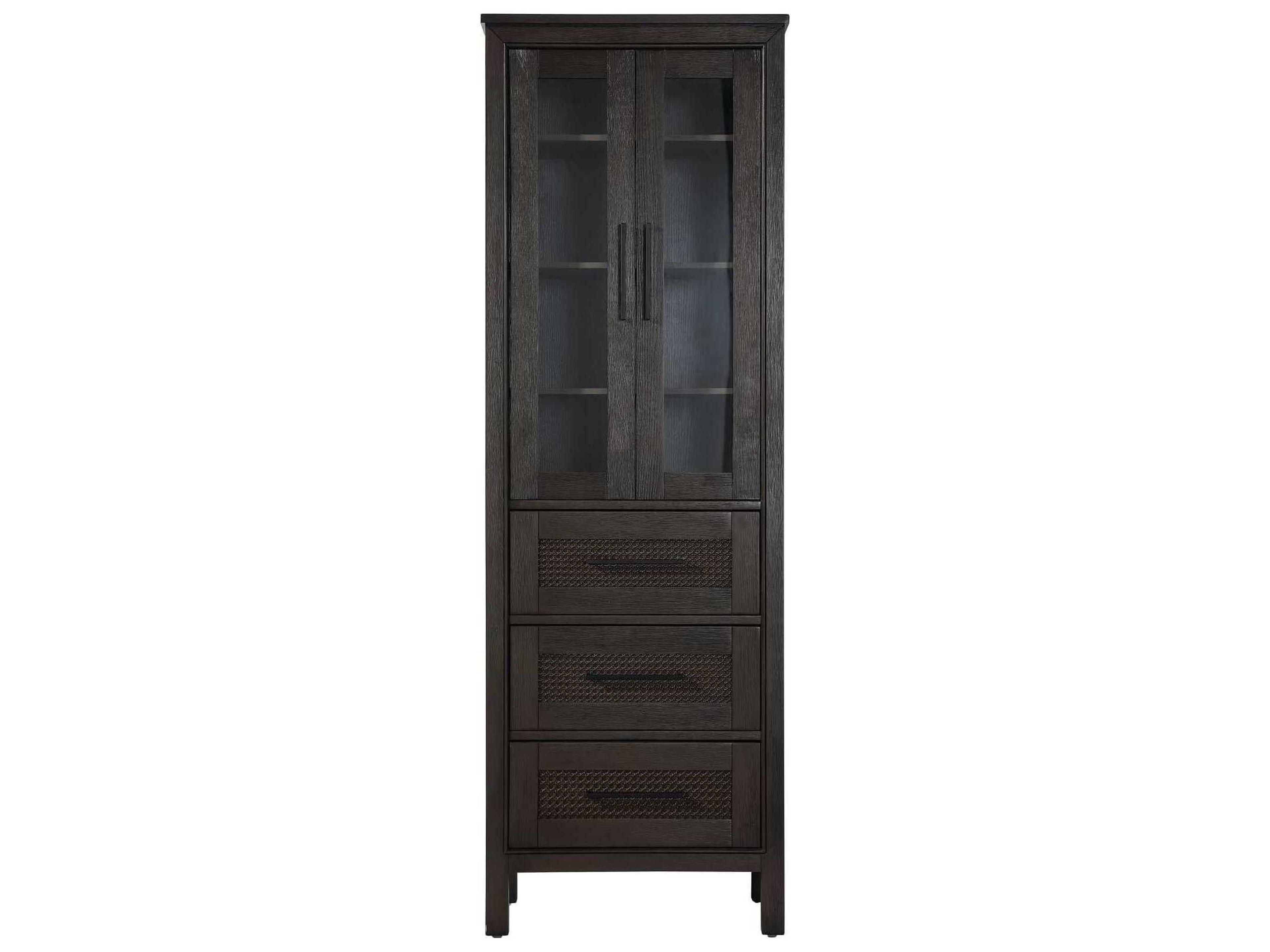 Elegant Lighting Alina Chocolate Oak Brown Rubberwood Bath Storage Glass Cabinet