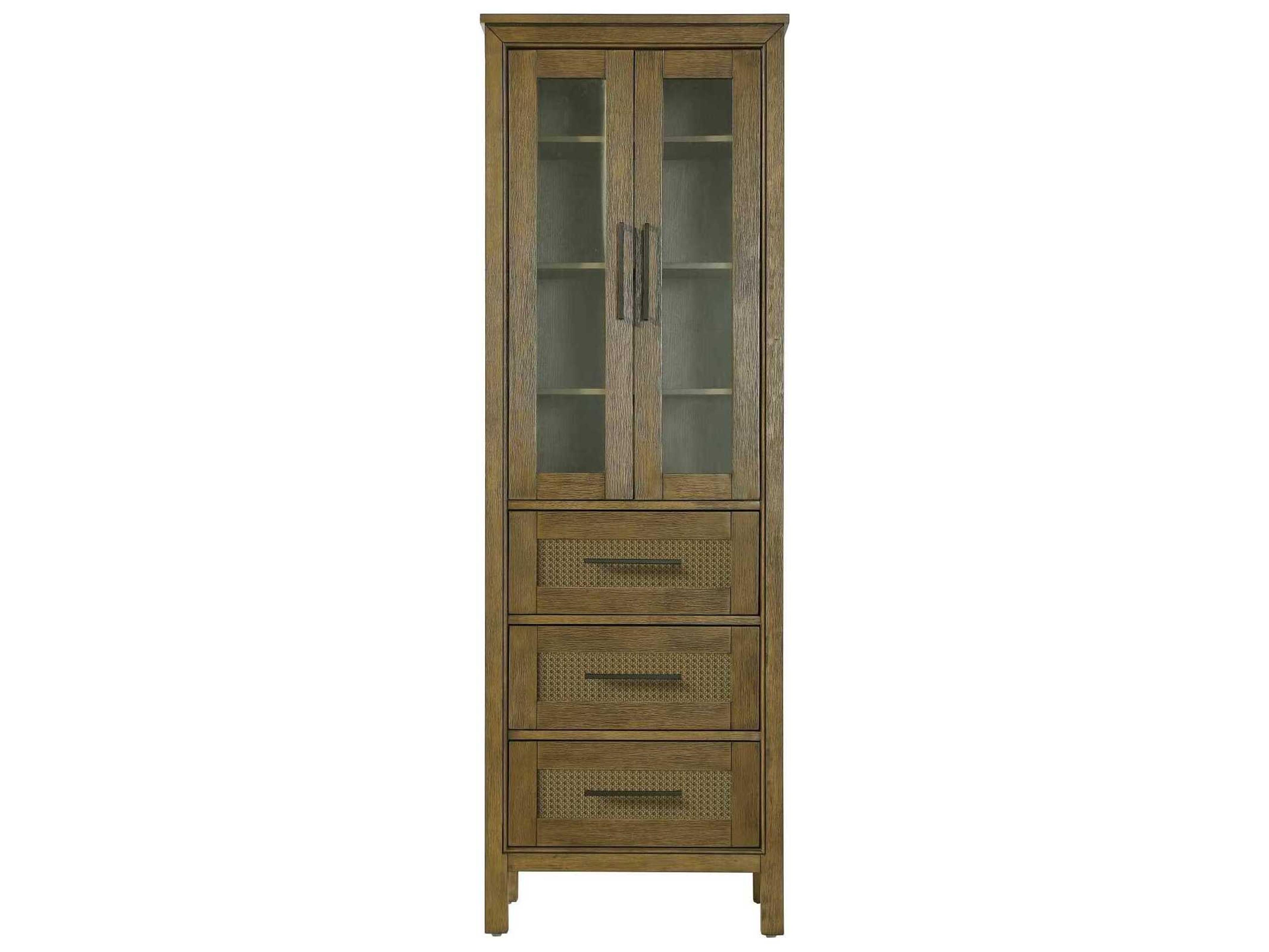 Elegant Lighting Alina Hazel Oak Brown Rubberwood Bath Storage Glass Cabinet