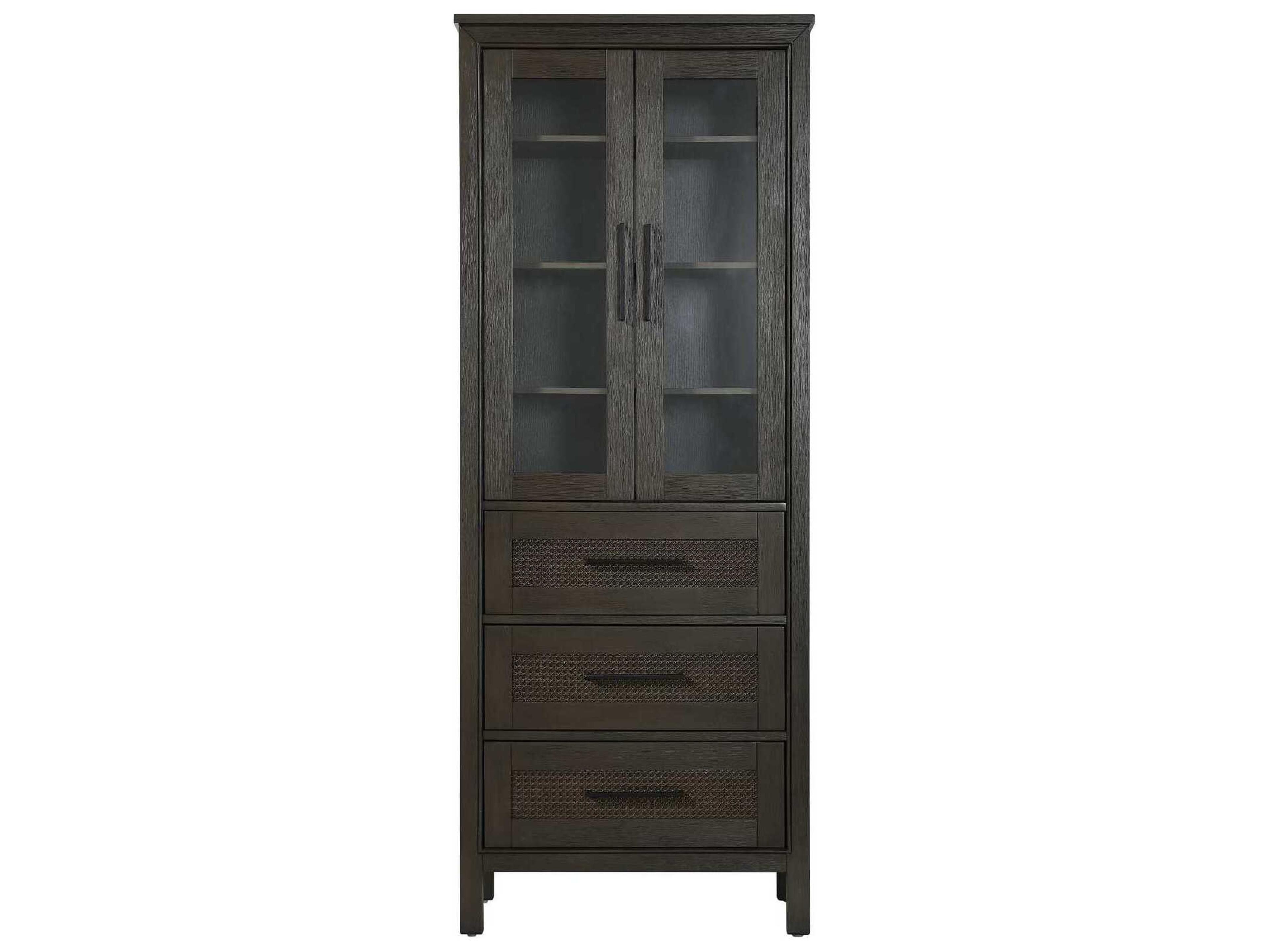 Elegant Lighting Alina Chocolate Oak Brown Rubberwood Bath Storage Glass Cabinet