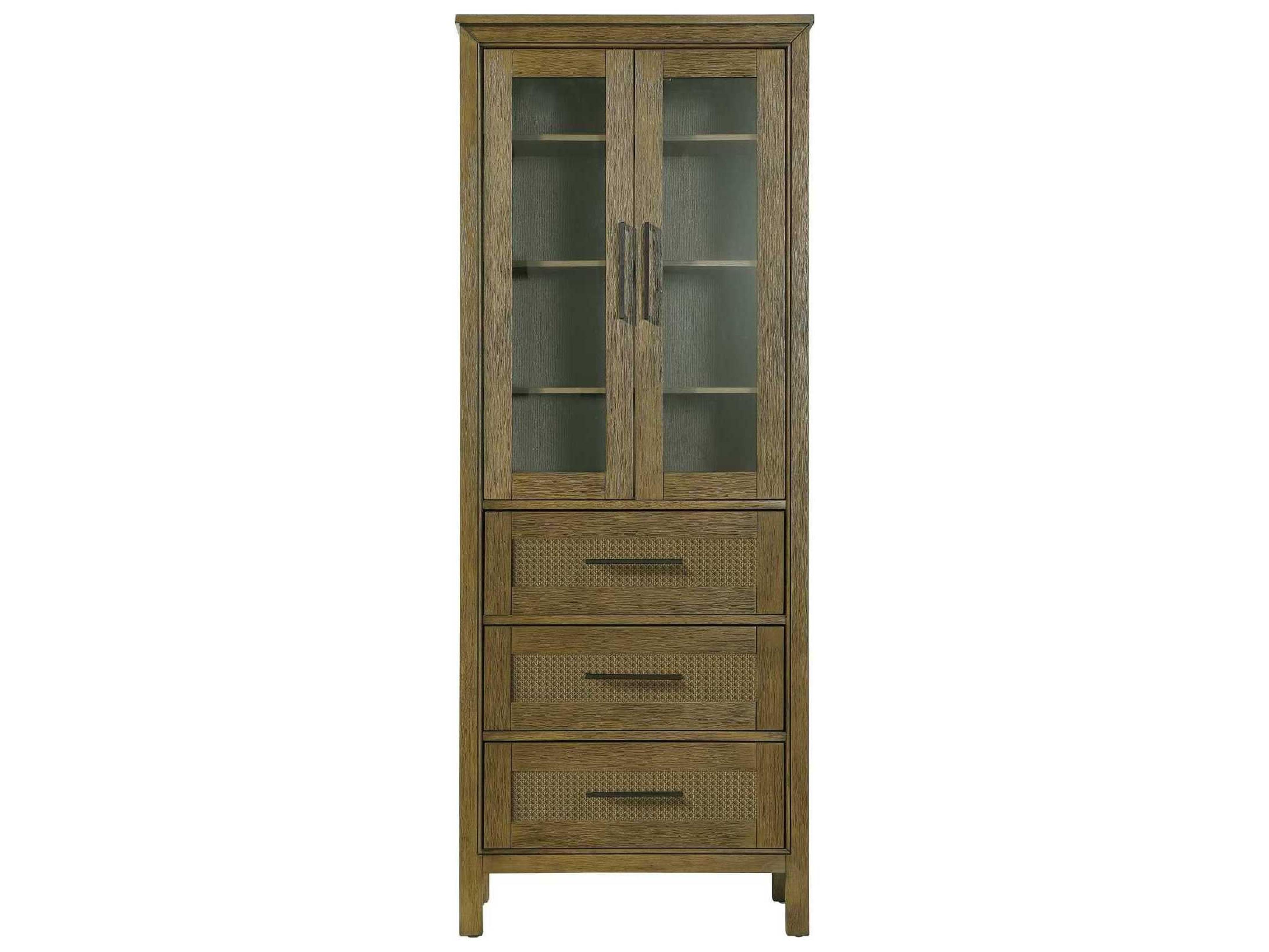 Elegant Lighting Alina Hazel Oak Brown Rubberwood Bath Storage Glass Cabinet
