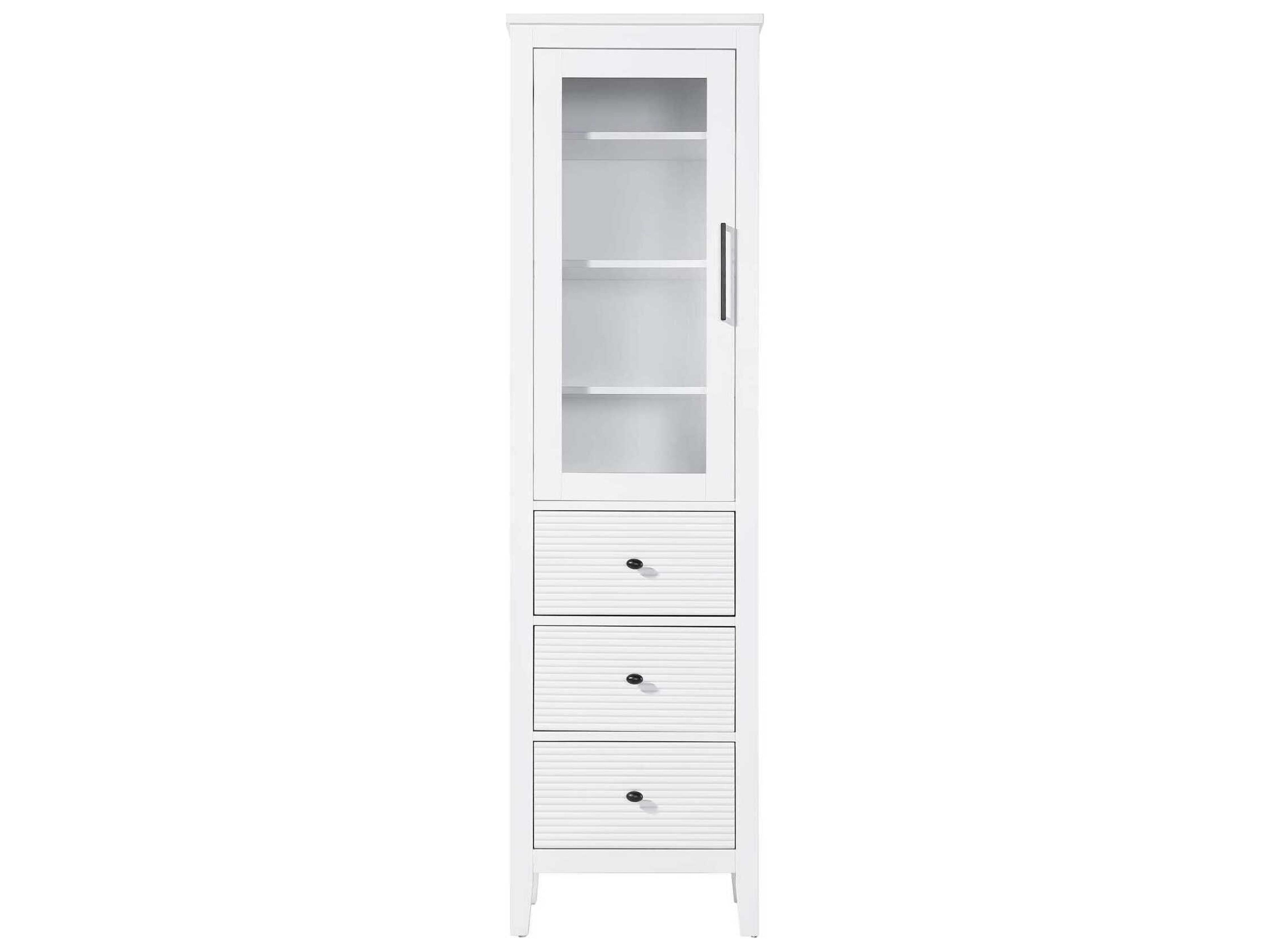 Elegant Lighting Blakely White Rubberwood Bath Storage Glass Cabinet