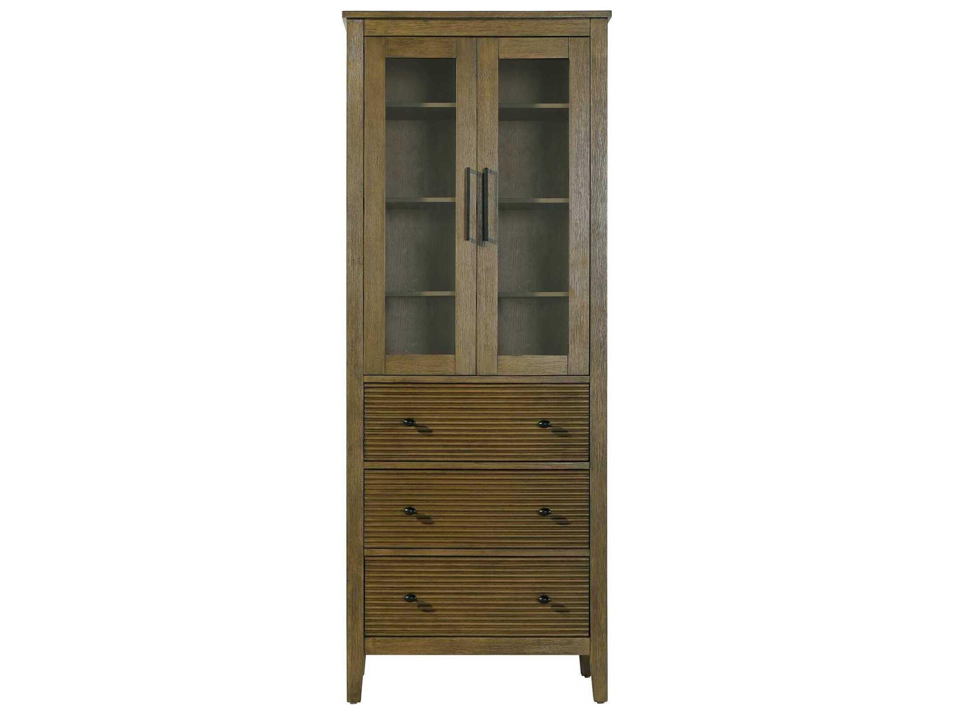 Elegant Lighting Blakely Hazel Oak Brown Rubberwood Bath Storage Glass Cabinet