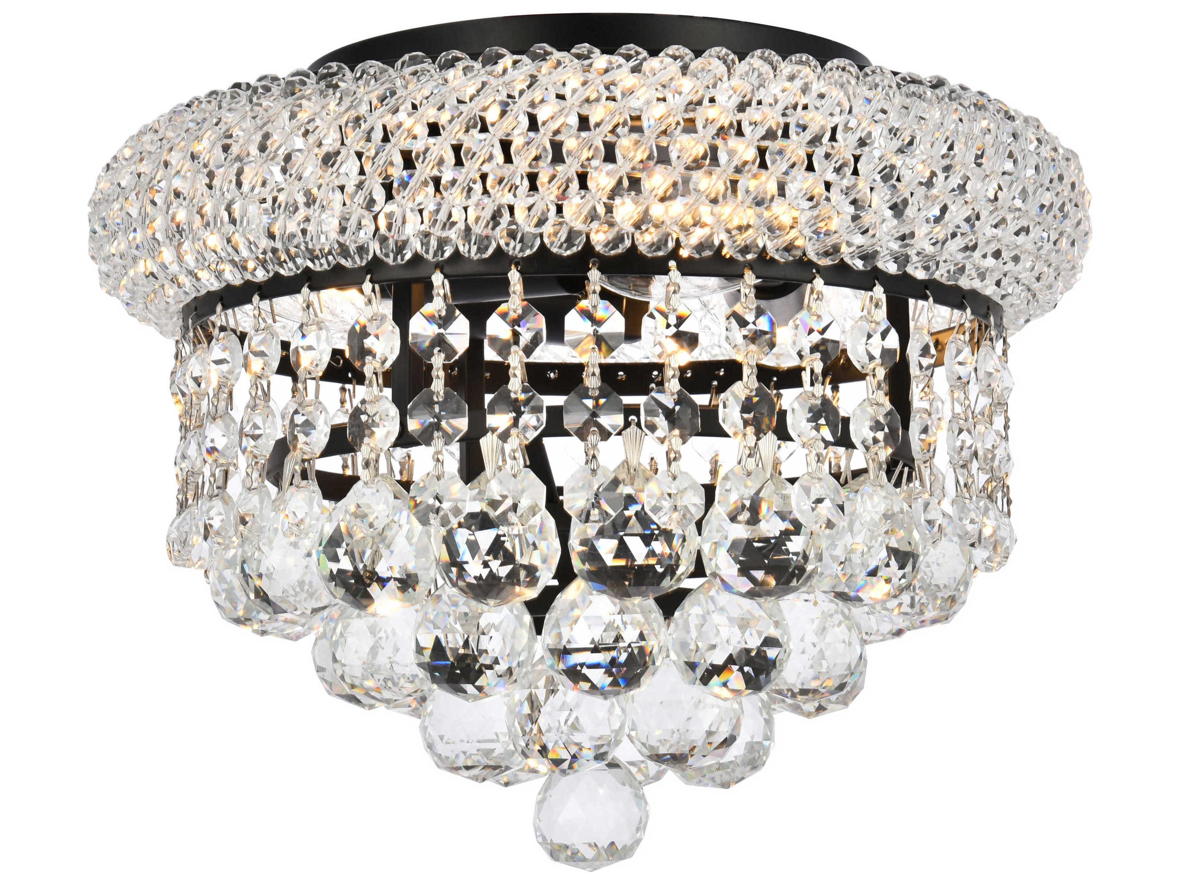 Elegant Lighting Primo 3-Light Black And Clear Crystal Round Flush Mount