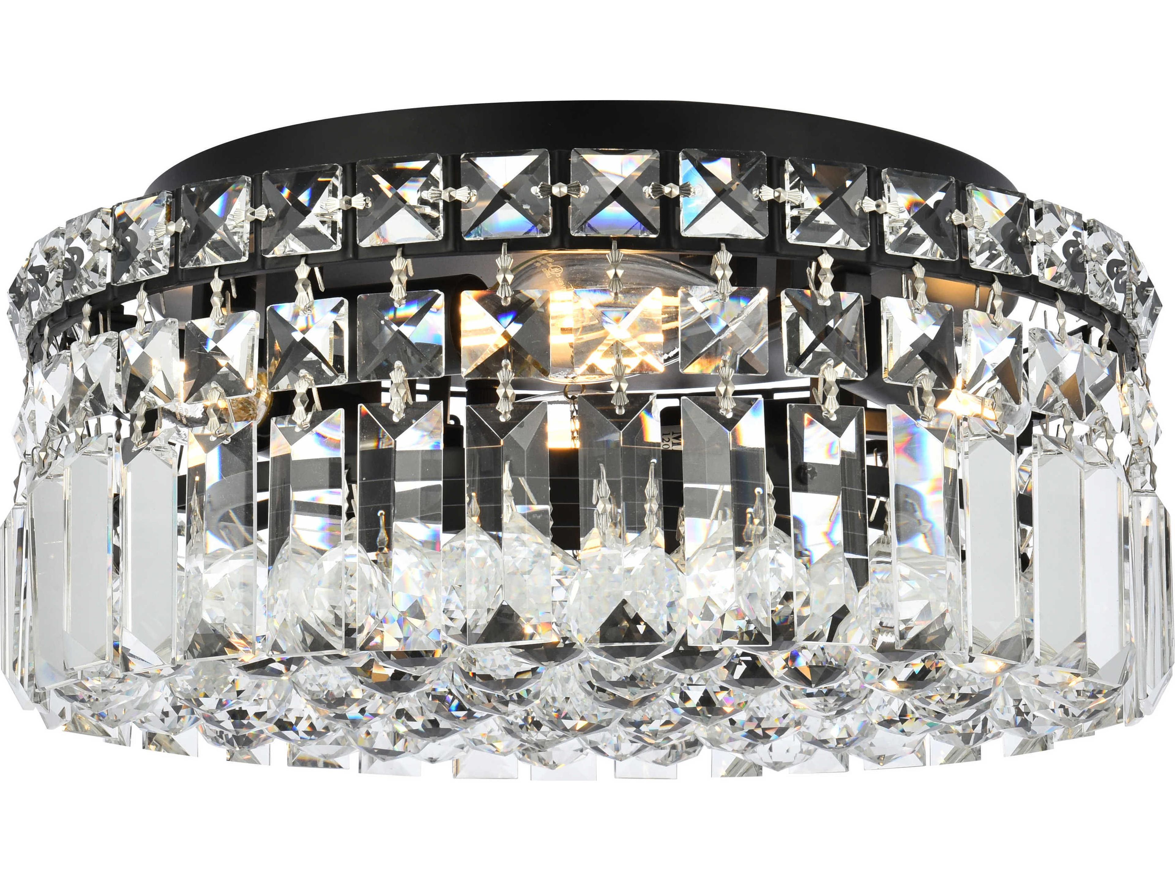 Elegant Lighting Maxime 4-Light Black And Clear Crystal Flush Mount