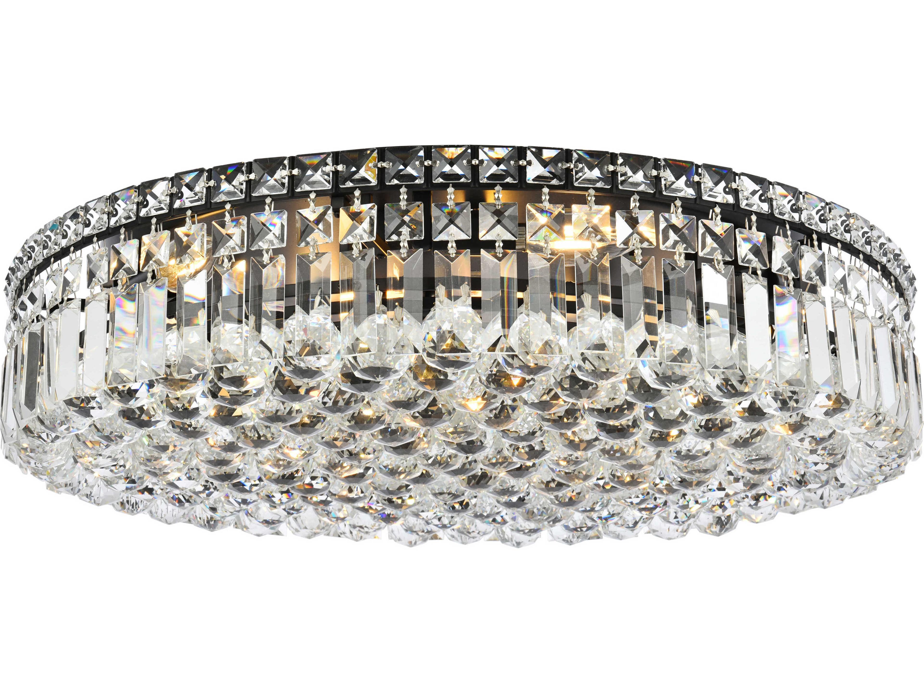 Elegant Lighting Maxime 9-Light Black And Clear Crystal Flush Mount