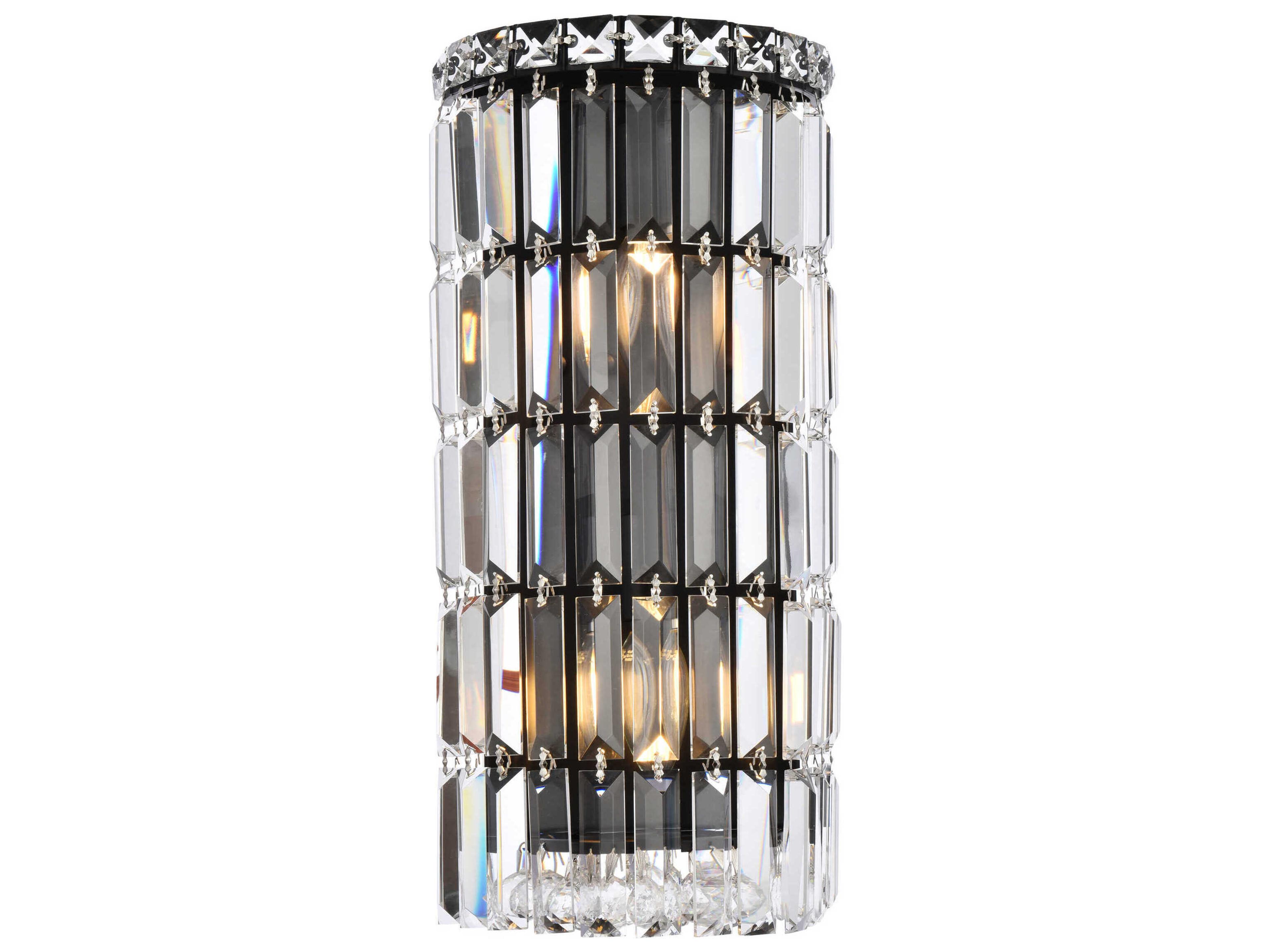 Elegant Lighting Maxime 2-Light Black And Clear Crystal Wall Sconce
