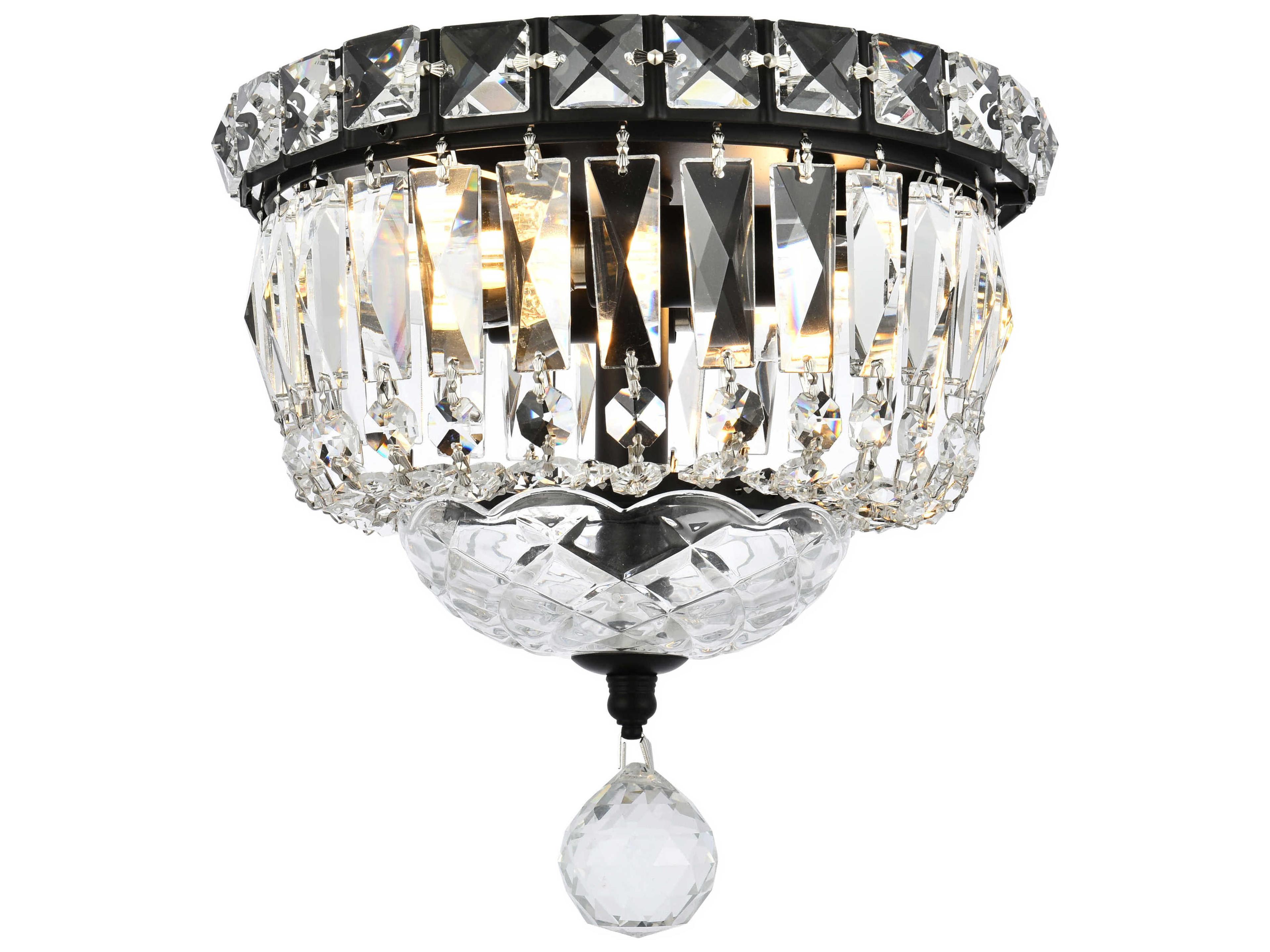 Elegant Lighting Tranquil 2-Light Black And Clear Crystal Glass Flush Mount