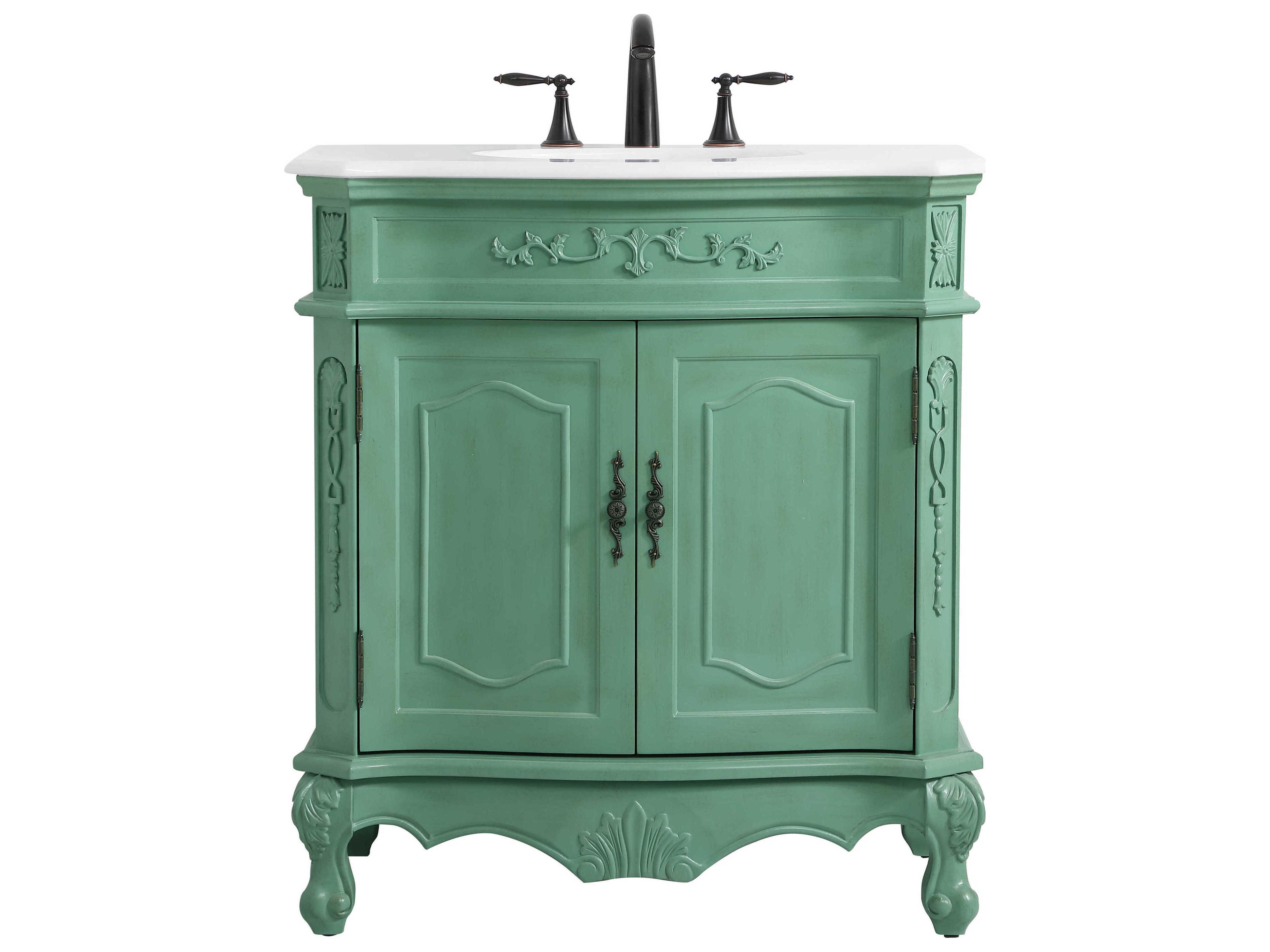 Elegant Lighting Danville Vintage Mint 32" Vanity with Ivory White Quartz Countertop