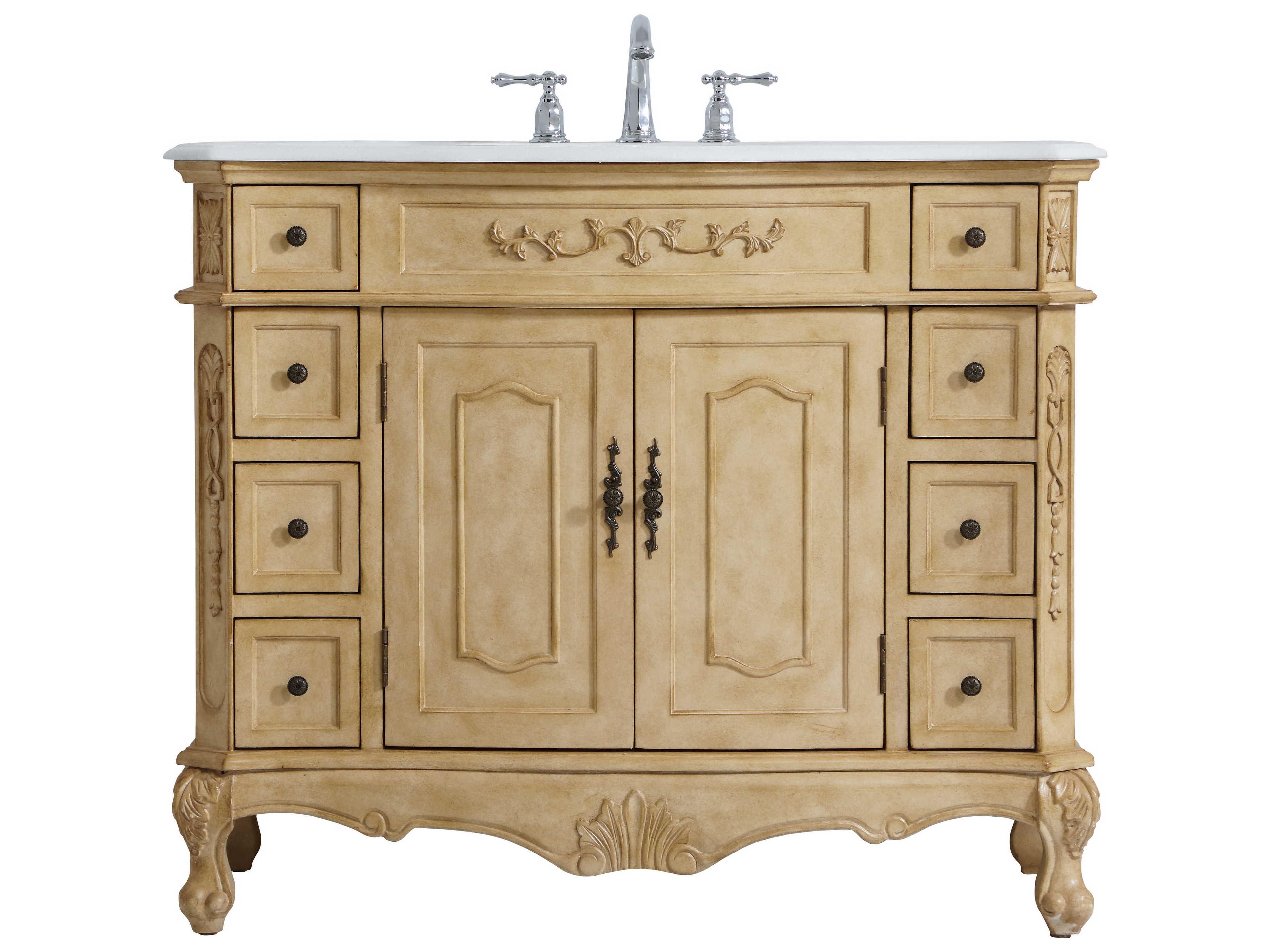 Elegant Lighting Danville Antique Beige 42" Vanity with Ivory White Quartz Countertop