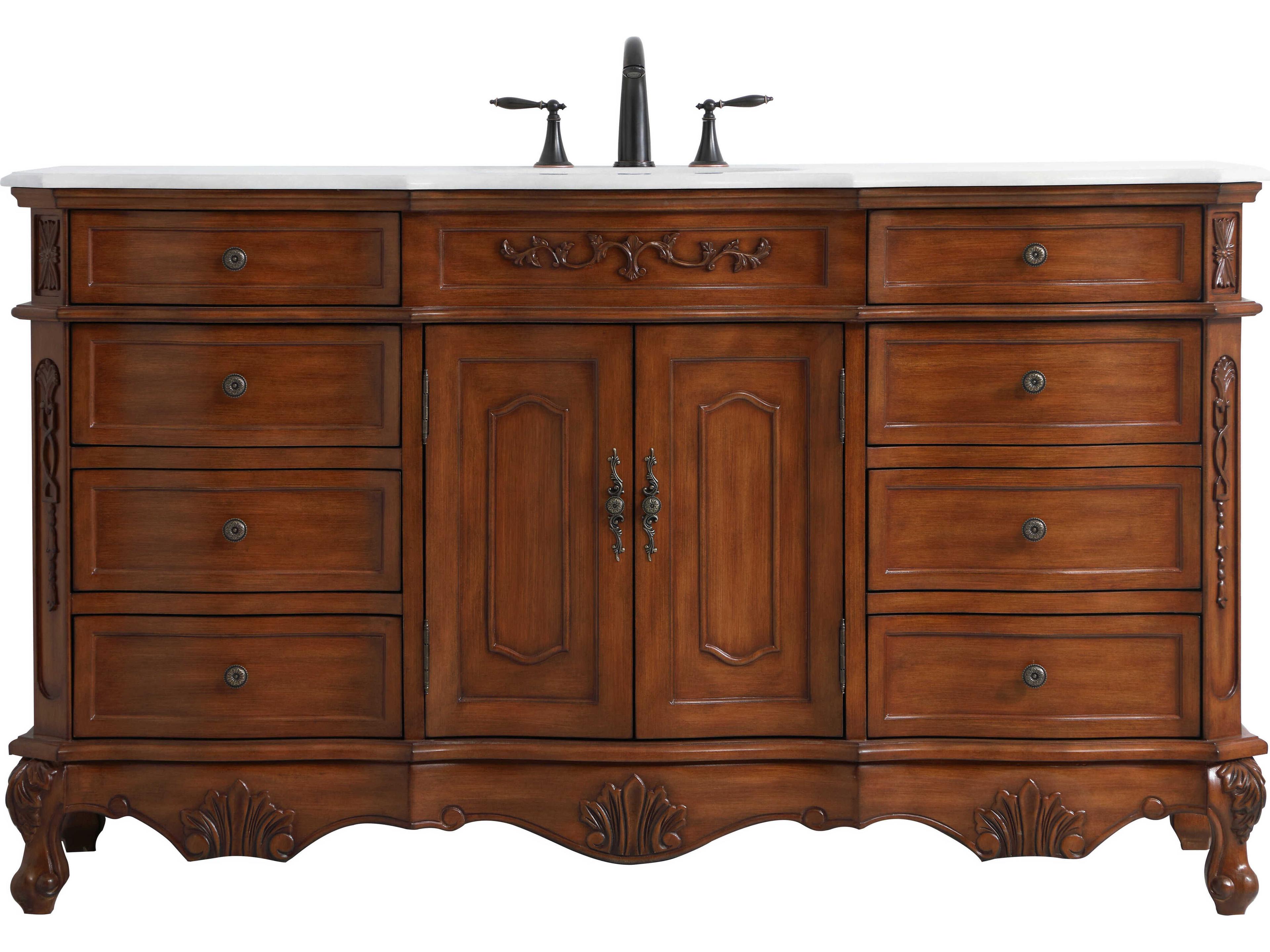 Elegant Lighting Danville Teak 60" Vanity with Ivory White Quartz Countertop