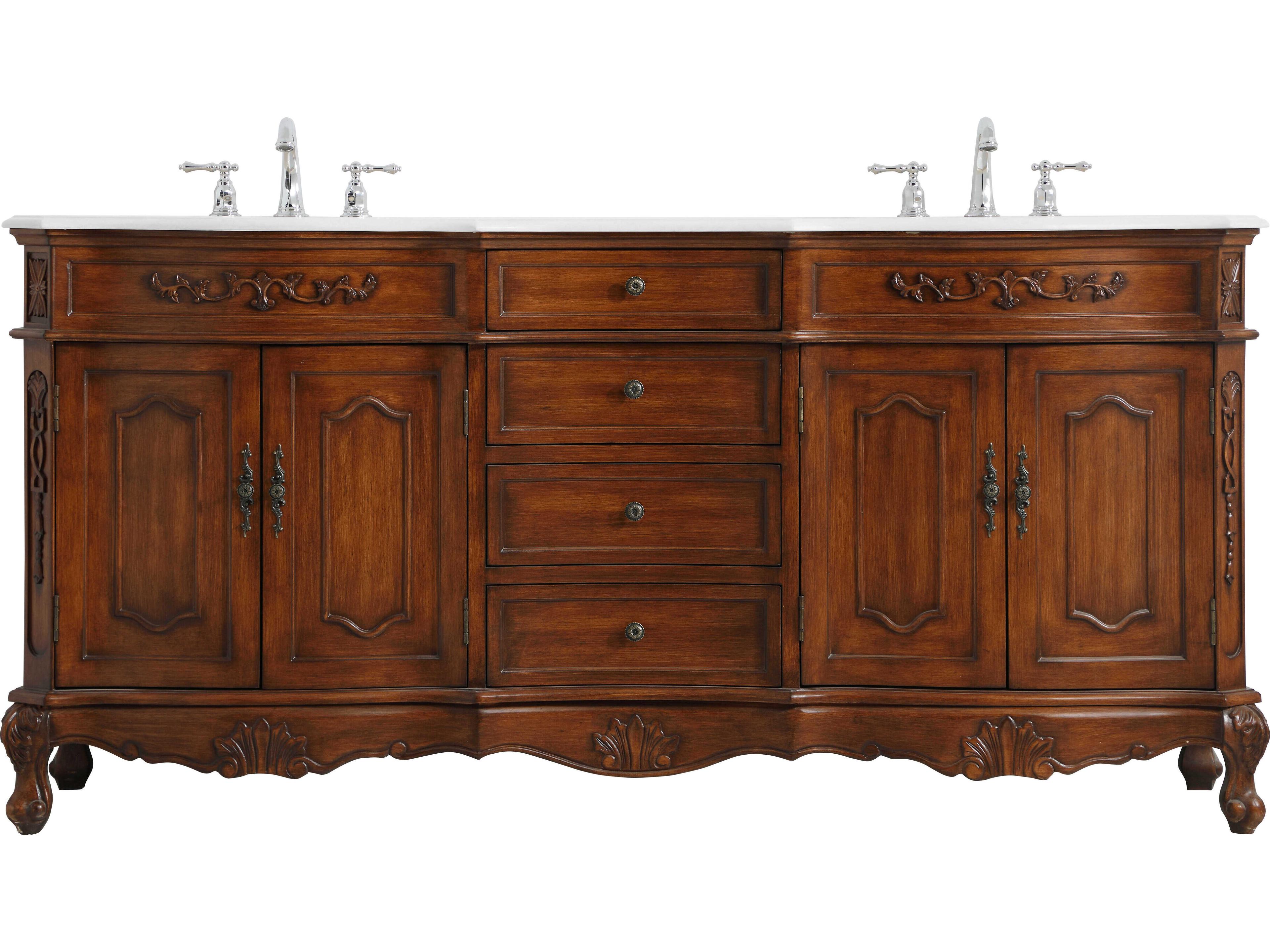 Elegant Lighting Danville Teak 72" Vanity with Ivory White Quartz Countertop