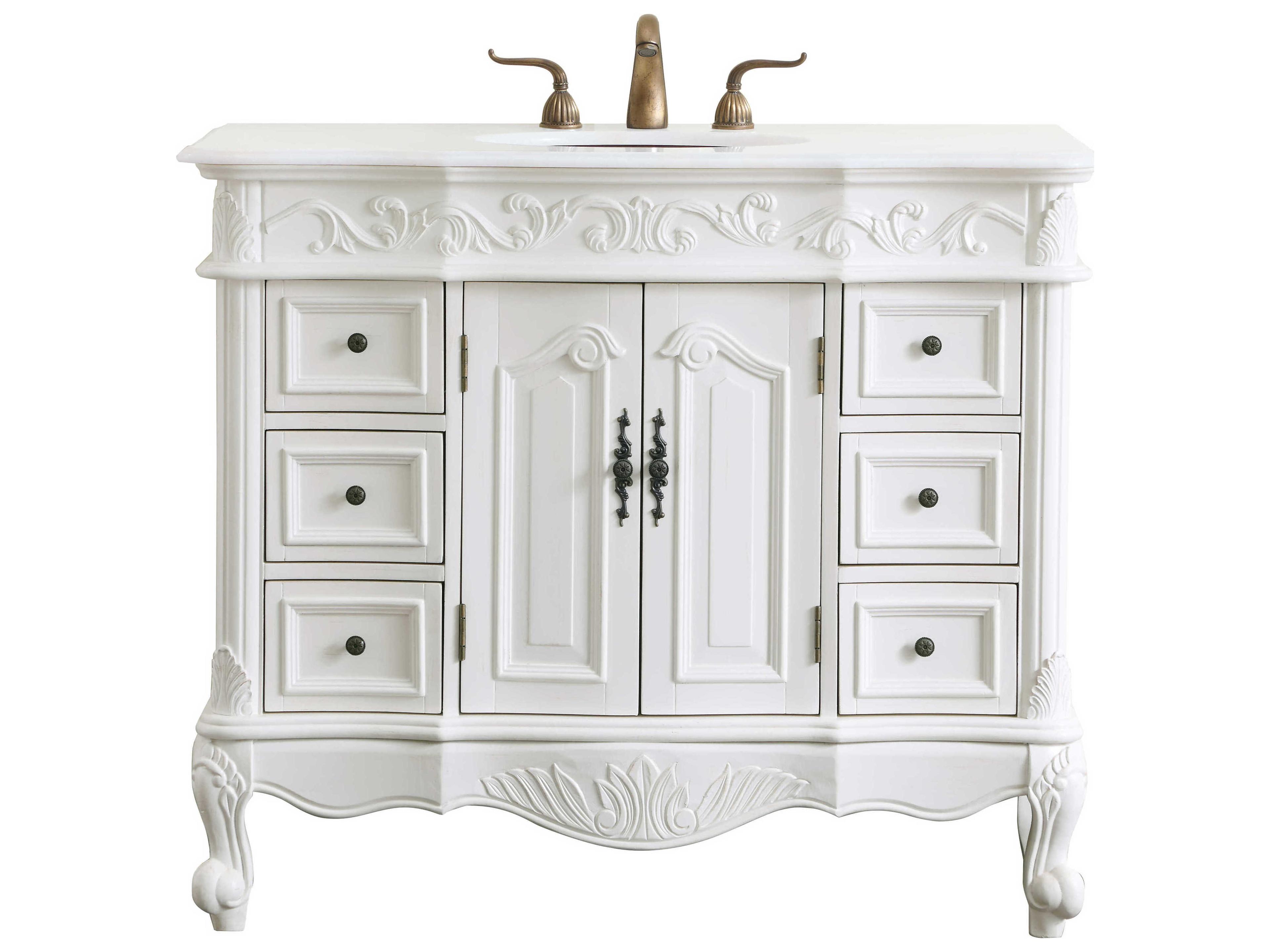 Elegant Lighting Oakland Antique White 42" Vanity with Ivory White Quartz Countertop