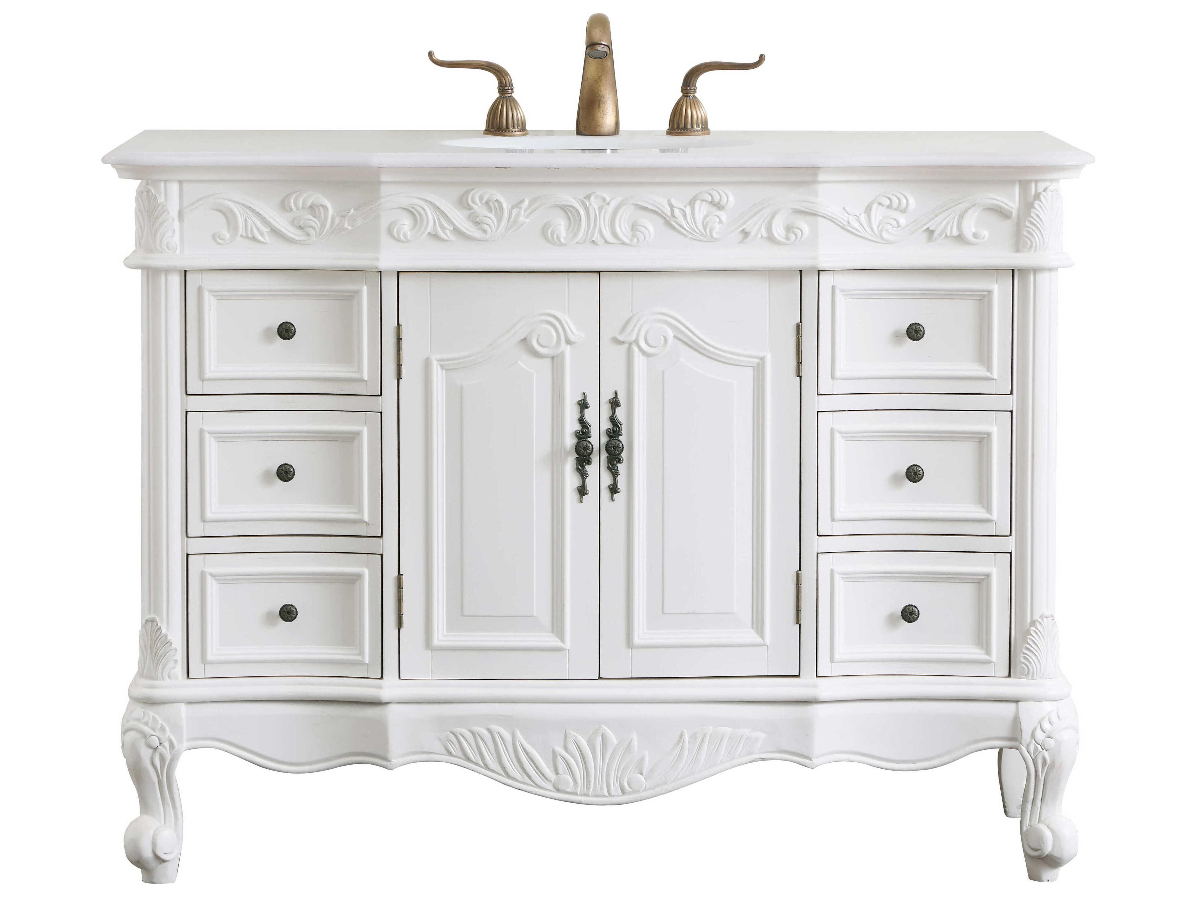 Elegant Lighting Oakland Antique White 48" Vanity with Ivory White Quartz Countertop