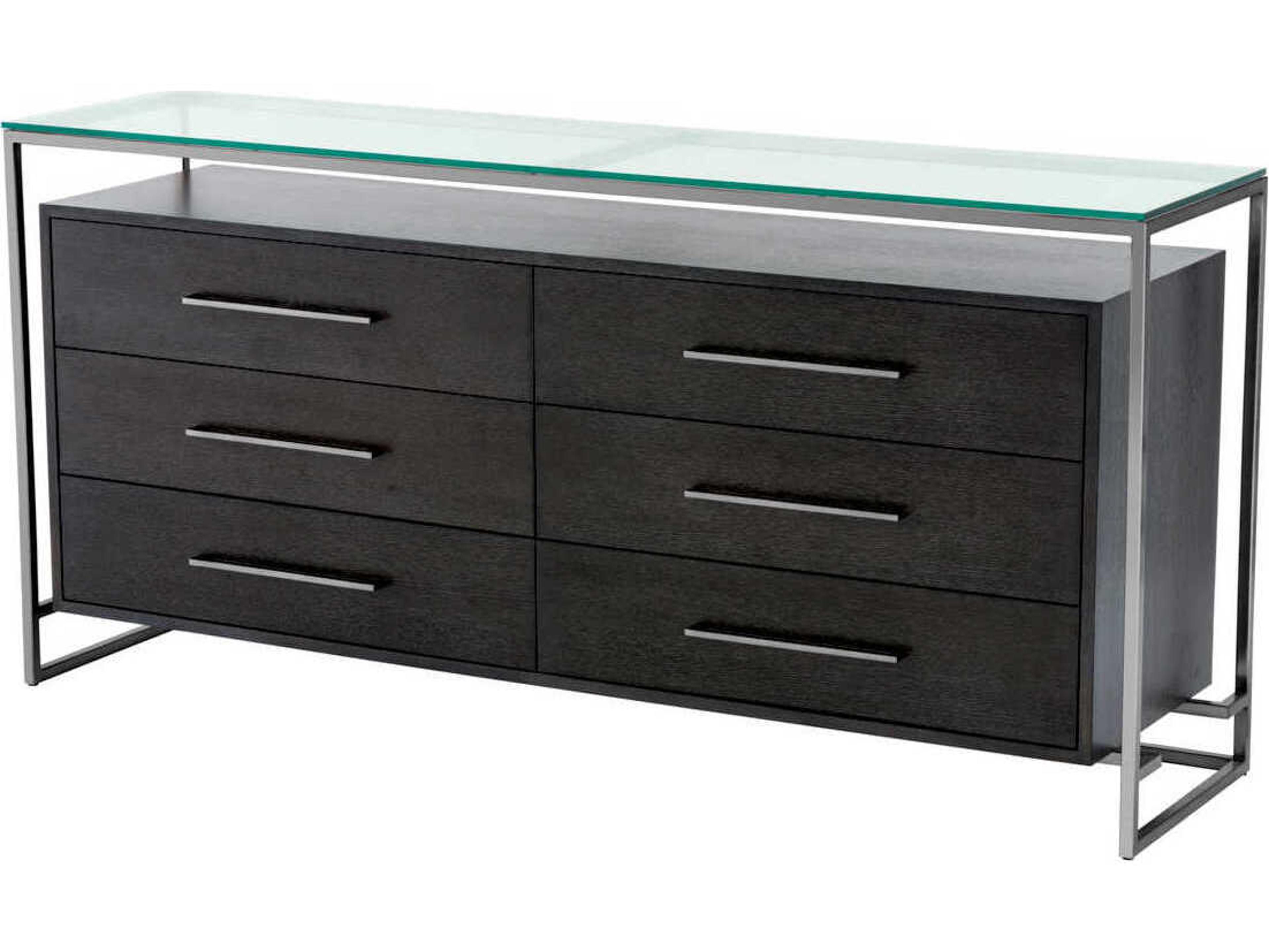Eichholtz Durand Charcoal Oak Veneer Black Nickel Dresser