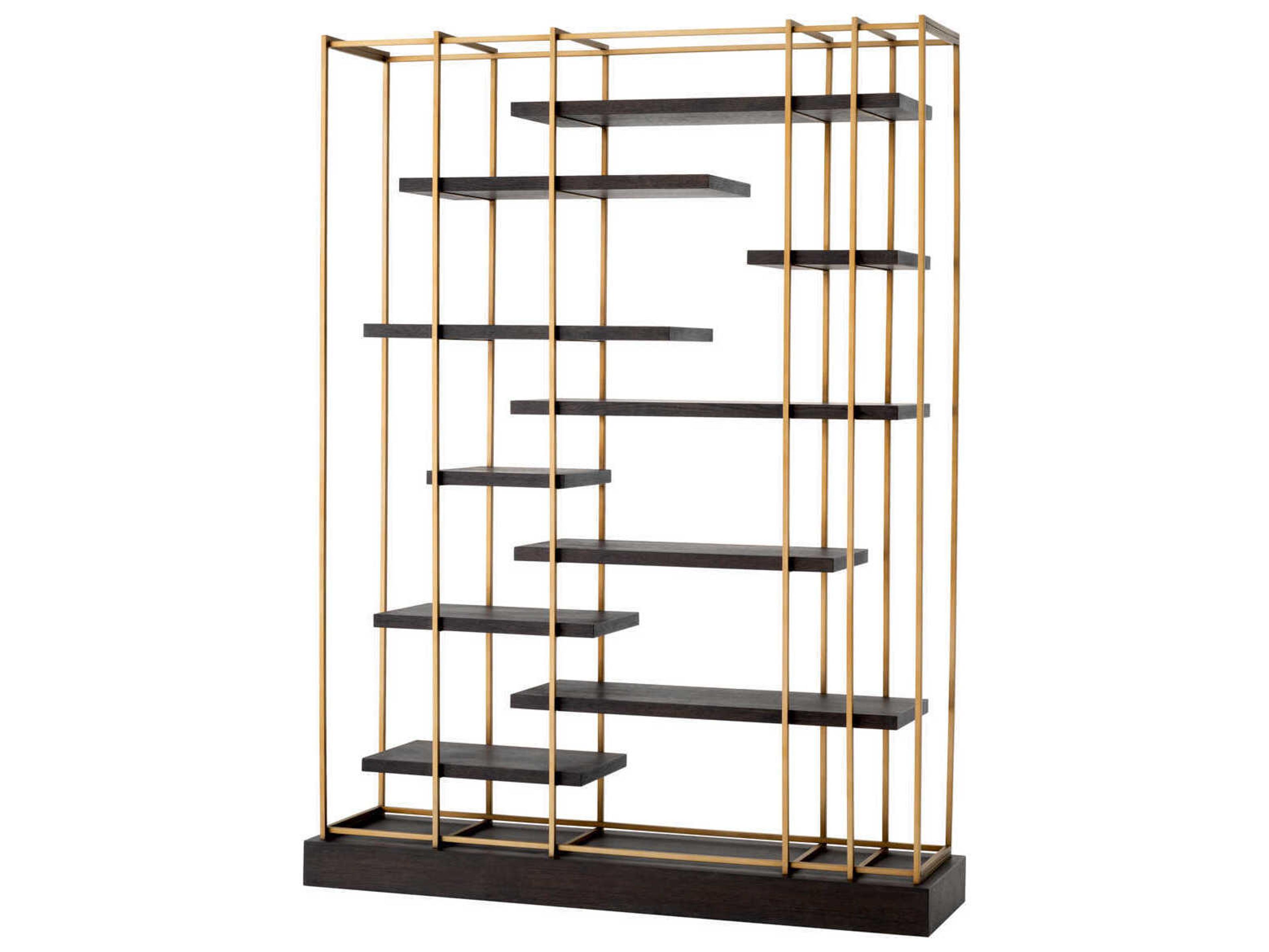 Eichholtz Ward Brushed Brass Mocha Oak Veneer Cabinet