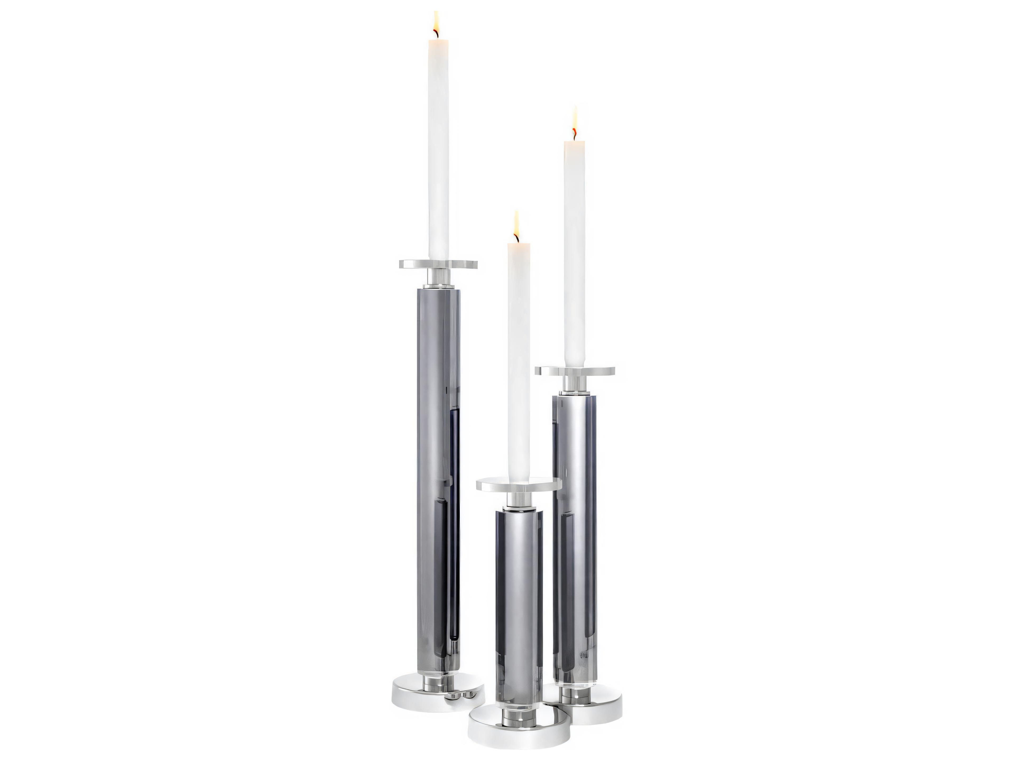 Eichholtz Chapman Nickel Smoke Set of 3 Candle Holder