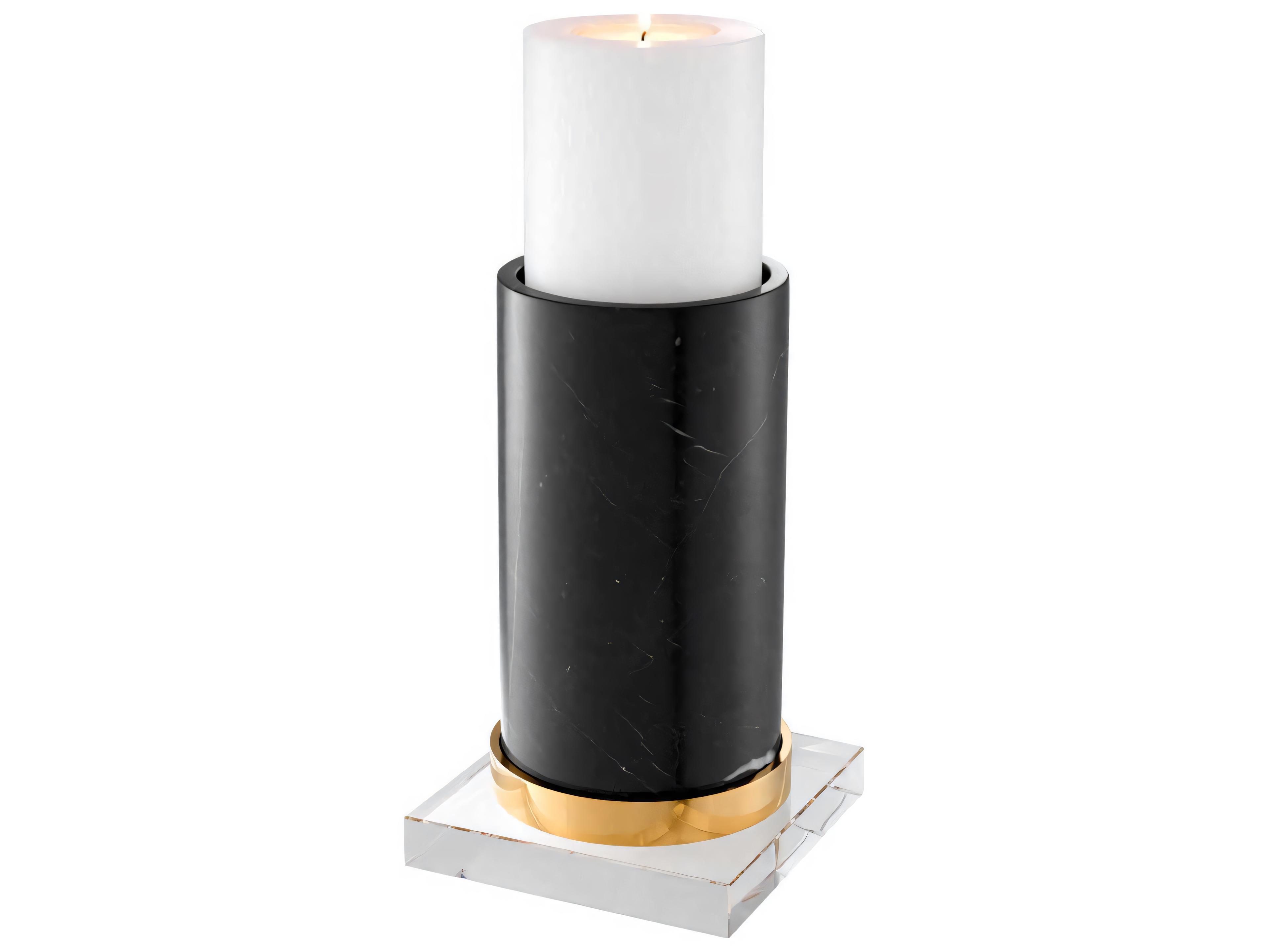 Eichholtz Whitby Crystal Glass Black Marble Gold Candle Holder
