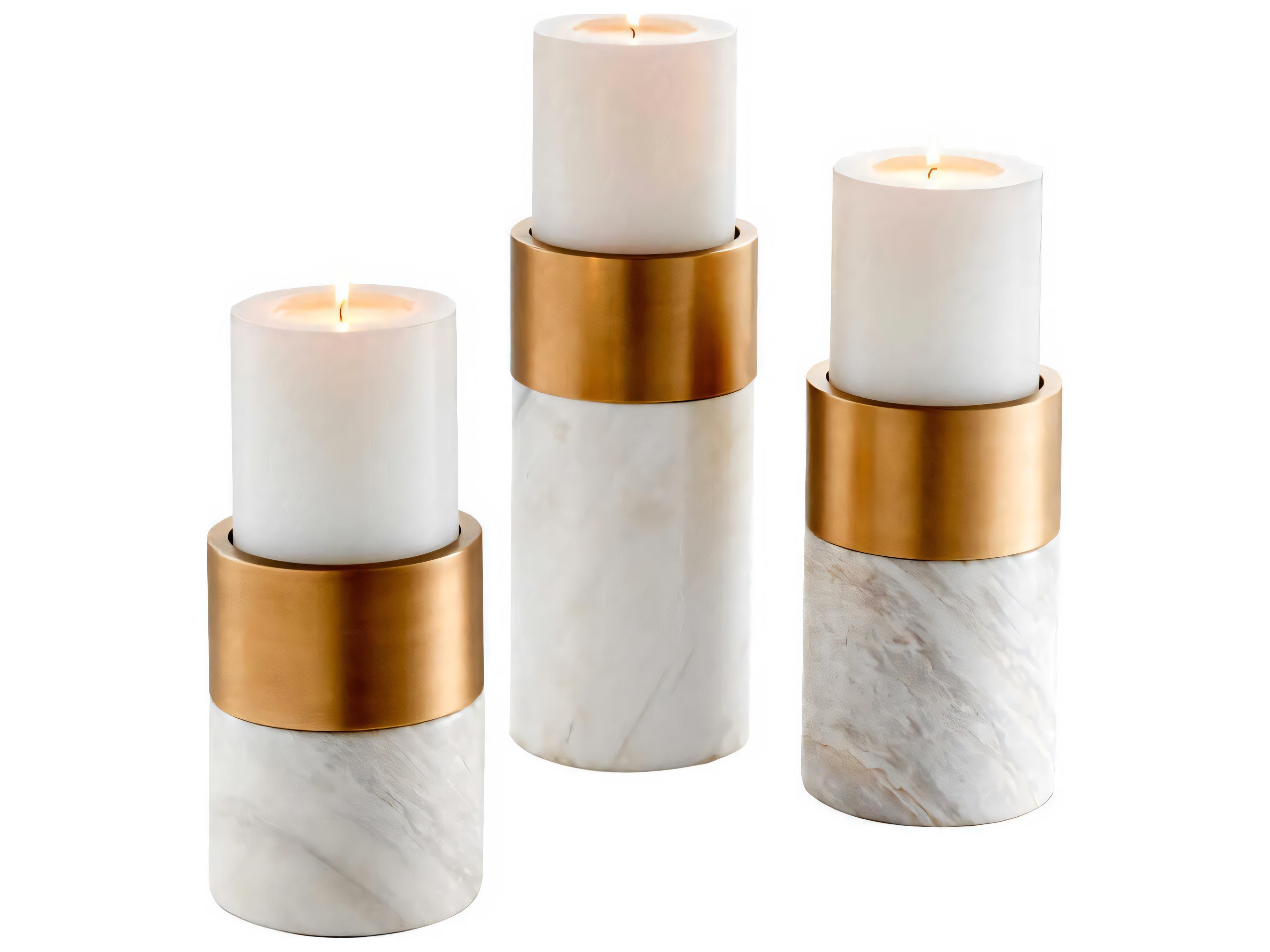 Eichholtz Sierra White Marble Brass Set of 3 Candle Holder