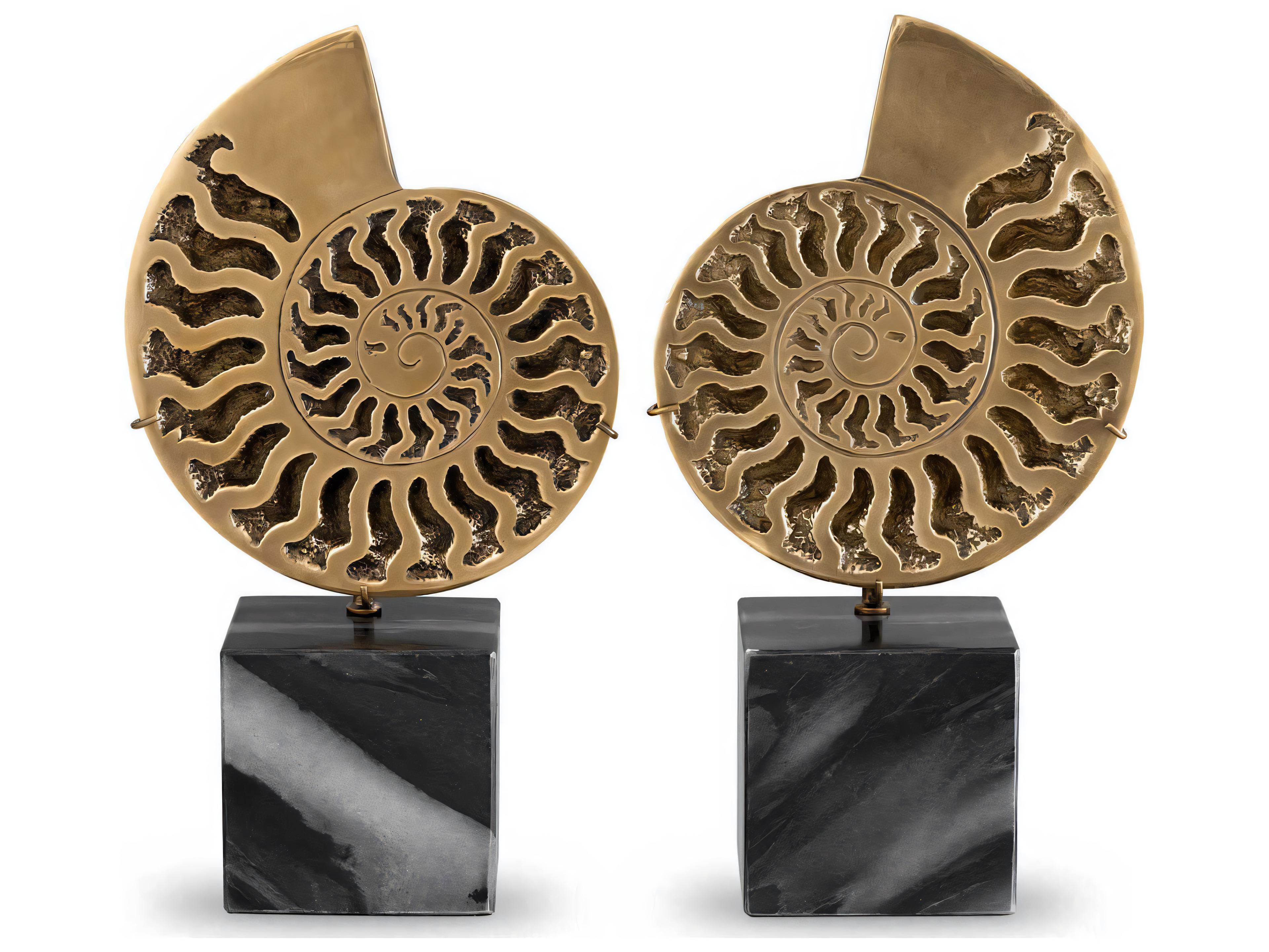 Eichholtz Ammonite Vintage Brass Object Set of 2